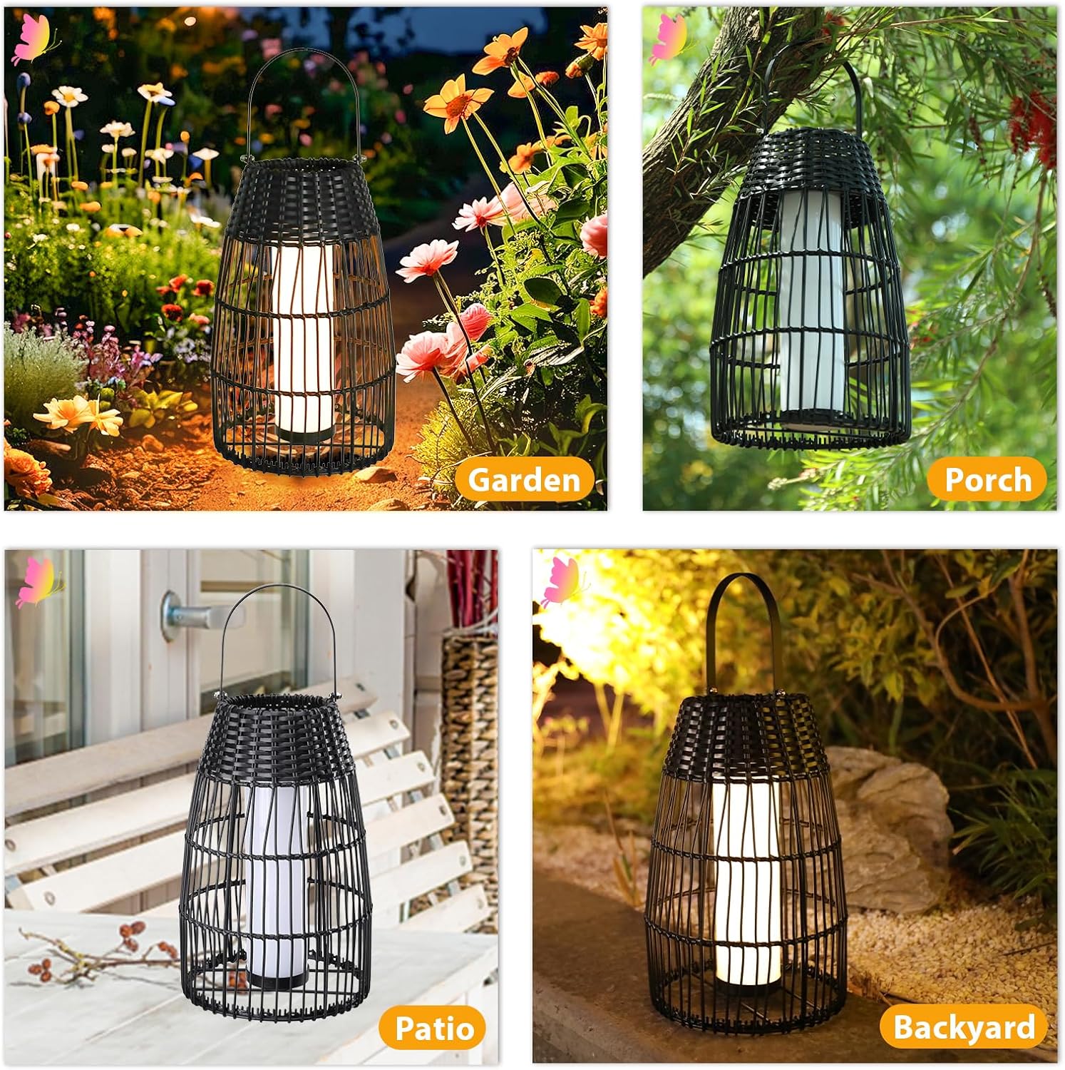 Afirst Solar Lanterns Outdoor, Natural Rattan Bamboo Hanging Solar Lights Waterproof Decorative Lanterns for Yard, Patio, Lawn, Tabletop, Pathway, Landscape, Garden Decor Gifts