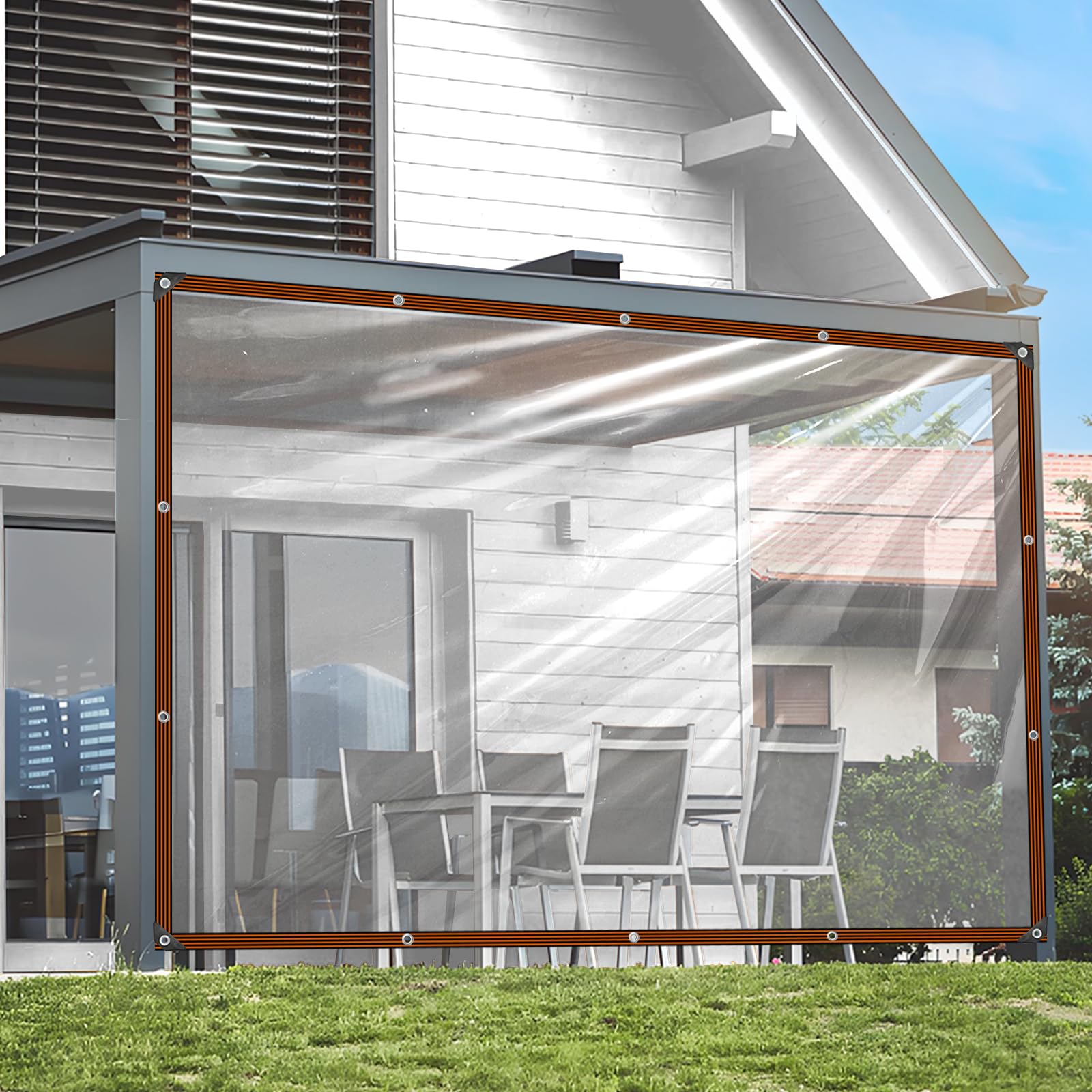 Telone trasparente con occhielli, 2 x 3 m, trasparente, per esterni, da giardino, impermeabile, resistente alle intemperie, trasparente, per la protezione dalle intemperie
