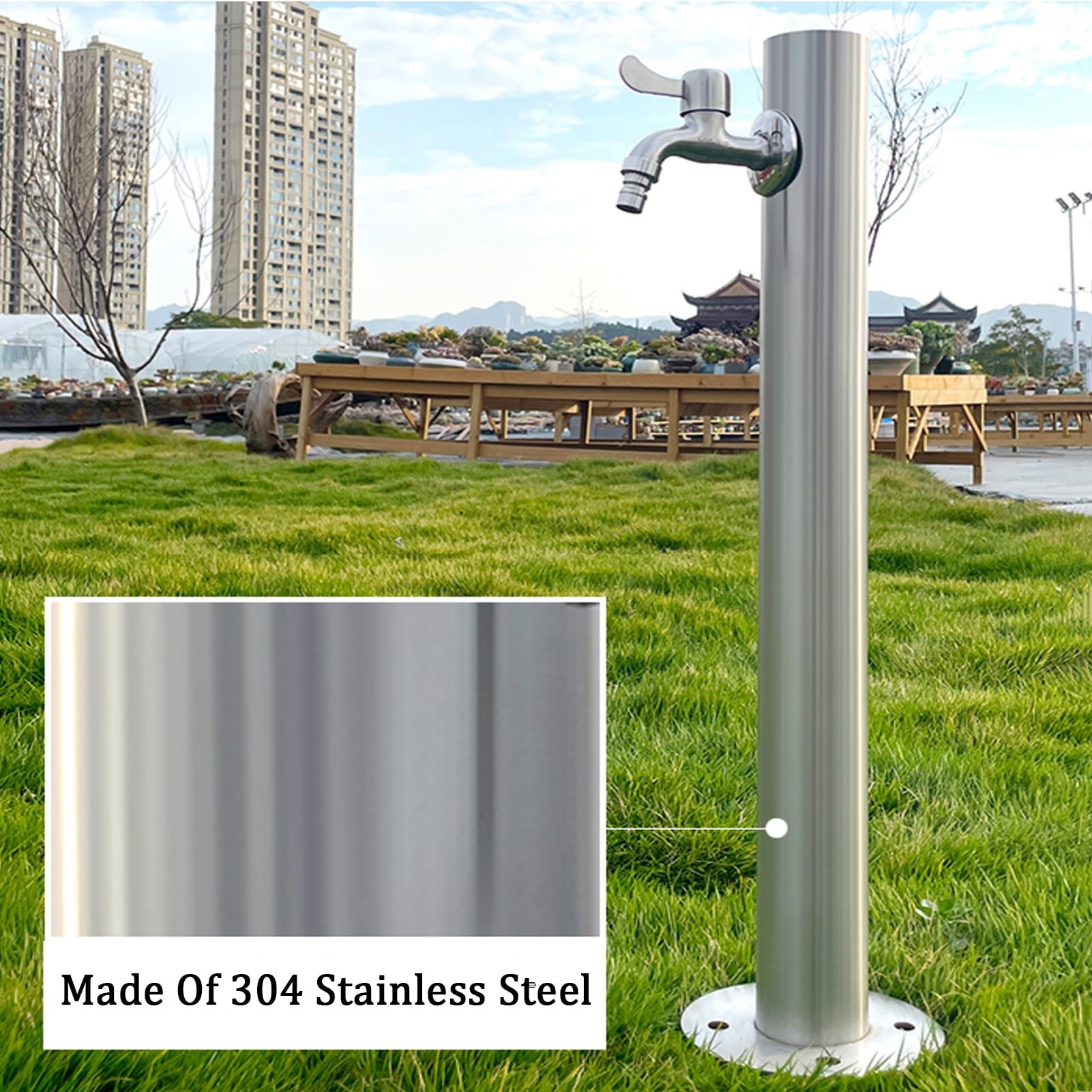 Columna vertical de jardín de acero inoxidable para regar, soporte de manguera anticongelante, dispensador de hidrantes de incendios (4,5 x 95 cm)