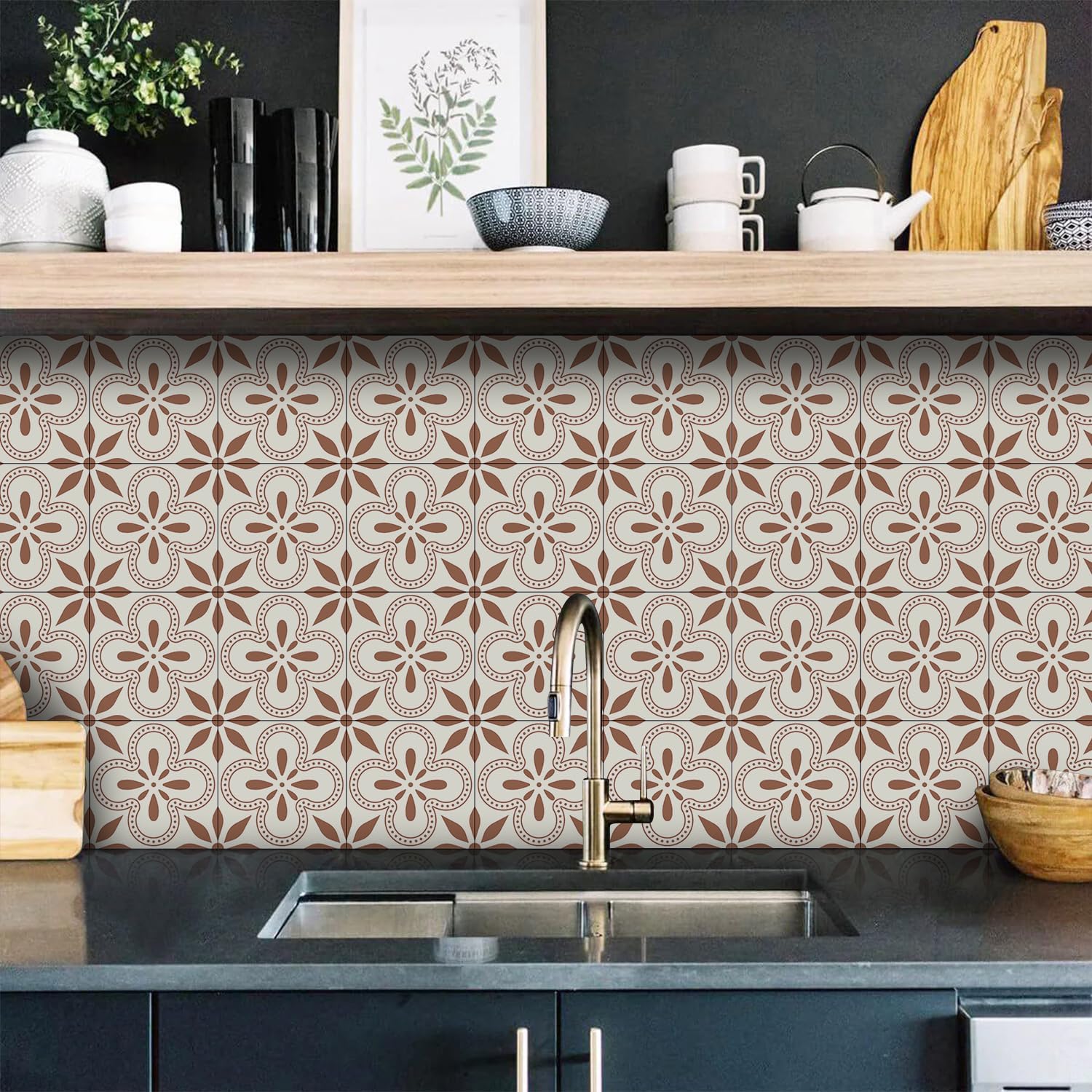 VICCI 12Pcs Tile Sticker Self Adhesive Wall Decals Peel and Stick Kitchen Backsplash Waterproof Wall Stickers 5.9x5.9 inch