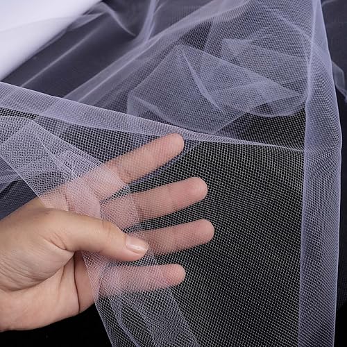 Miniatura 2 de HAVII Rollo de tul blanco de 54 pulgadas x 20 yardas para decoración de bodas, fiestas de cumpleaños, falda de mesa tutú, carrete de tela de tul,