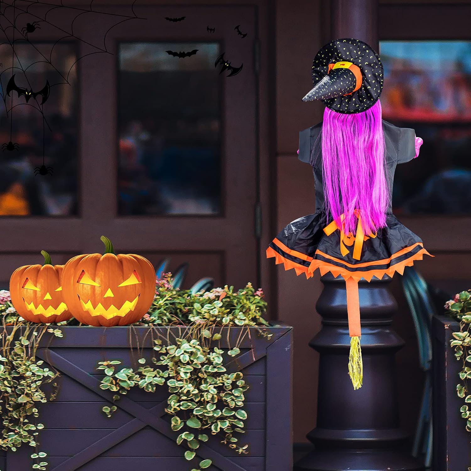 Crashing Witch Halloween Decorations Outdoor, Crashed Witches Into Tree for Garden Patio Decor, Halloween Outdoor Tree Decoration