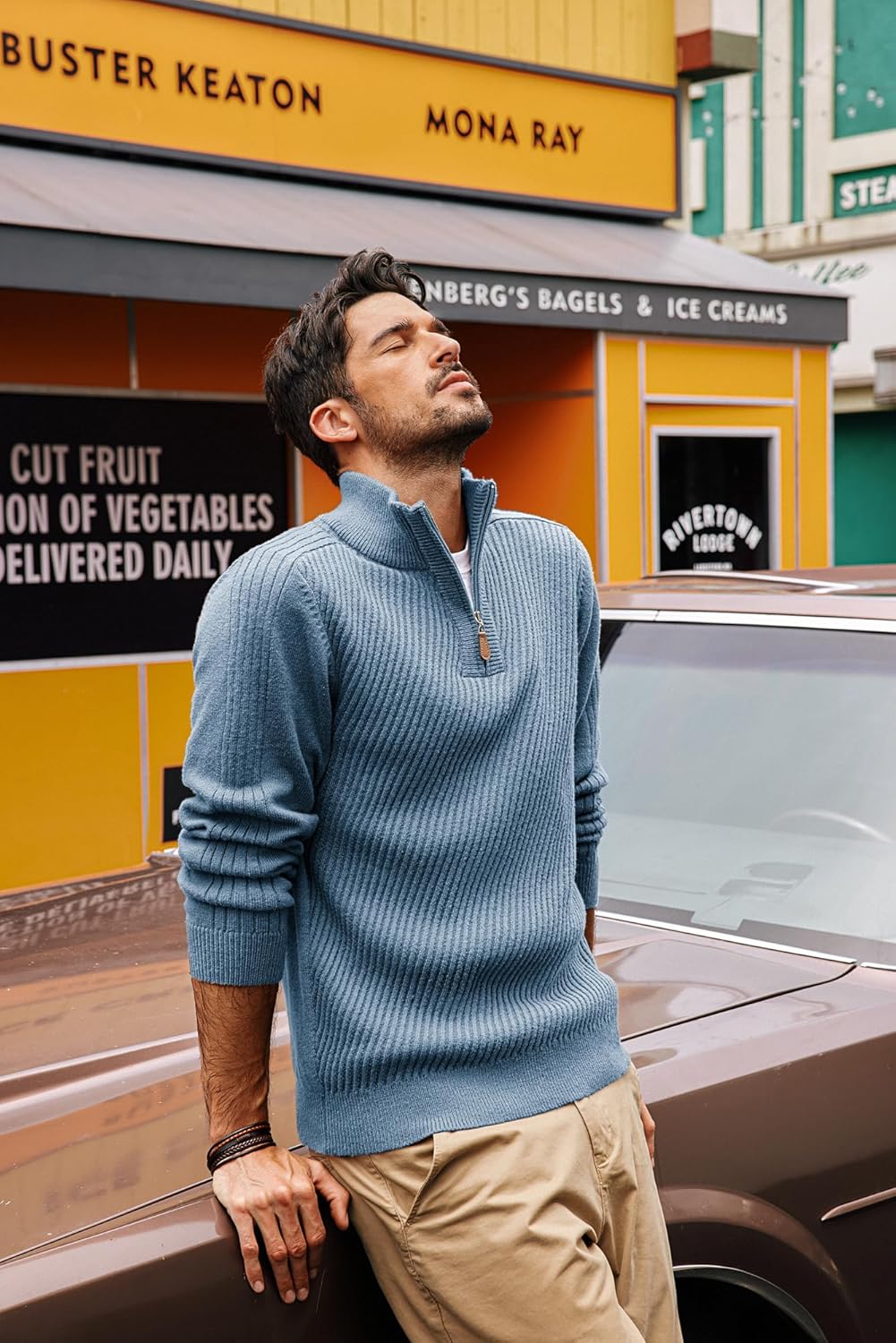 PJ PAUL JONES Mens Quarter Zip Pullover Sweaters Casual Slim Fit Knit Texture Sweater - Image 2