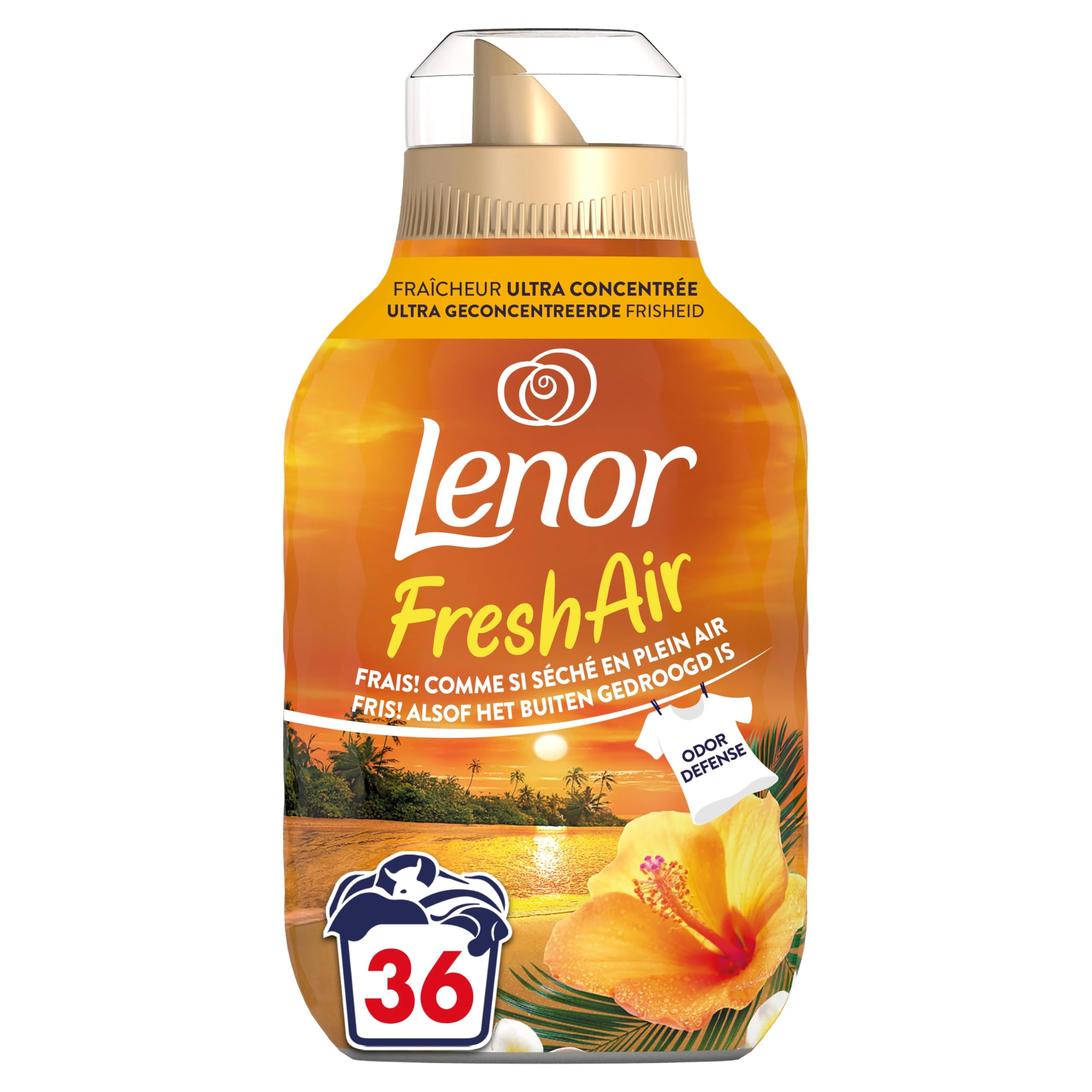 Lenor Fresh Air Adoucissant 216 lavages (36x6), Parfum Soleil Tropical, Protection Anti-Odeurs, Fraîcheur Ultra Concentrée, Fabriqué En France