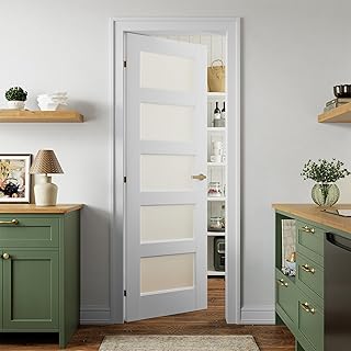 SMARTSTANDARD 5-Panel Frosted Glass Interior Door Slab, 28