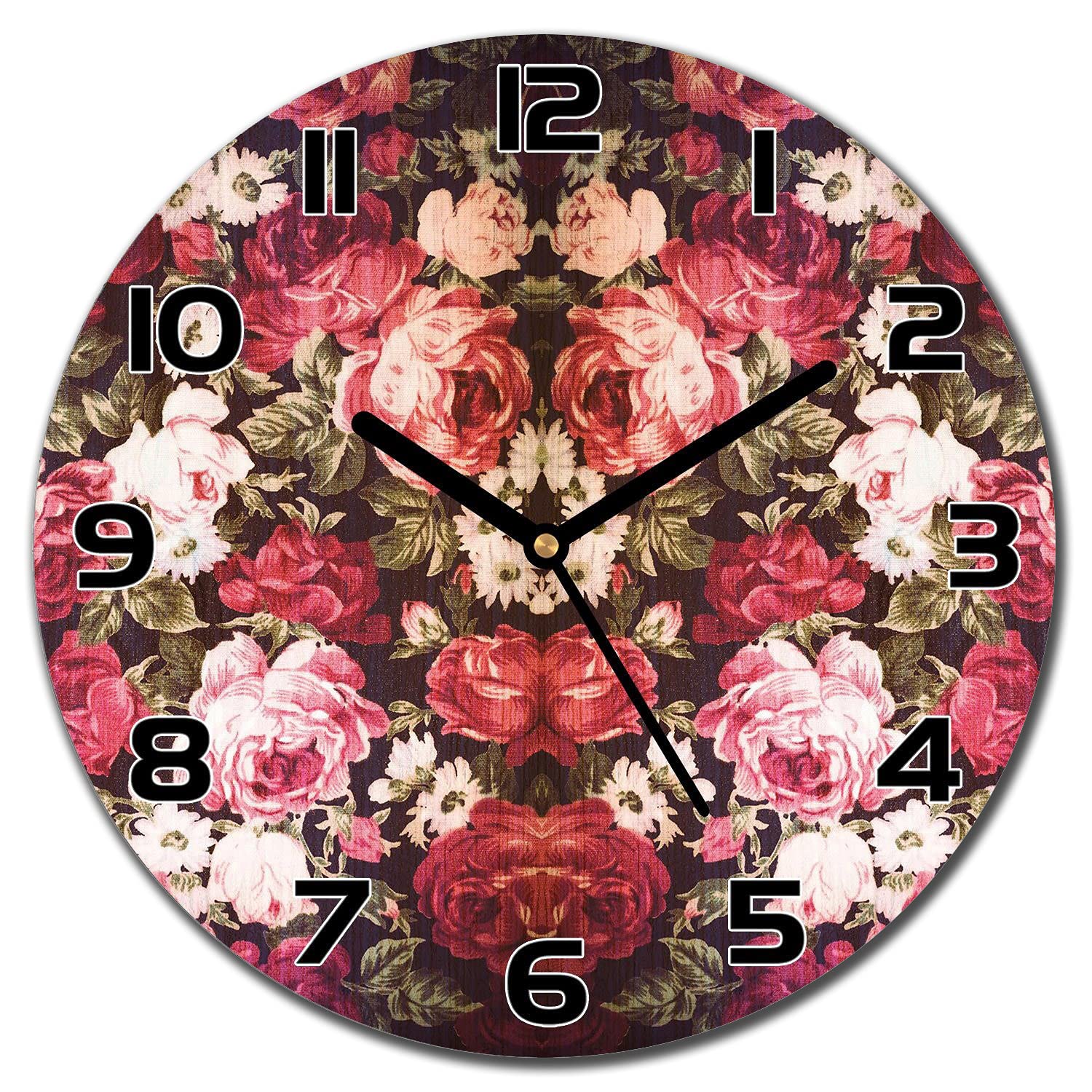 Horloge en verre murale salon Coloray ø 30 cm aiguilles noires roses