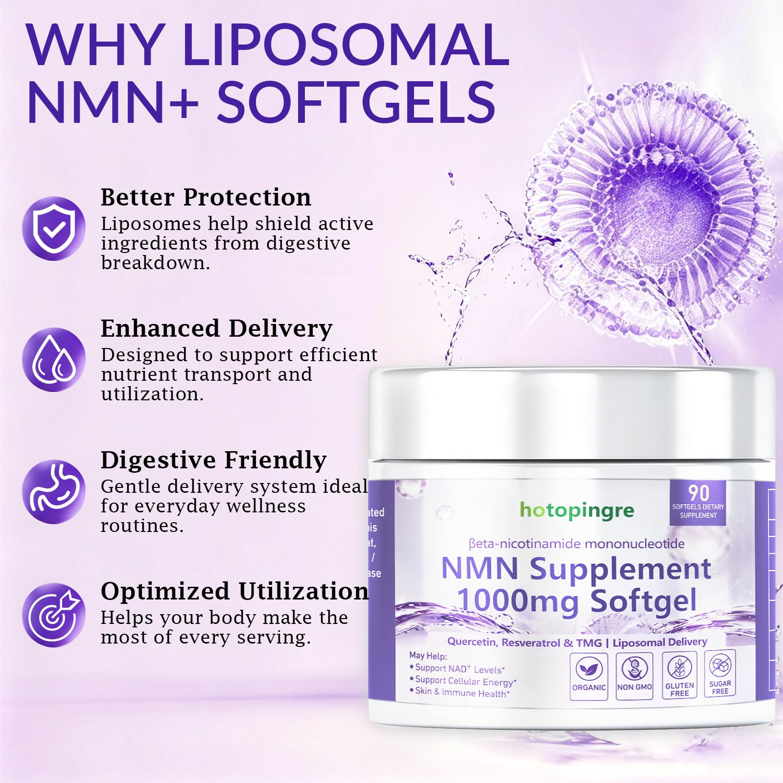 NMN Supplement Softgels, 4-in-1 NMN Beta 1000mg w. Quercetin TMG Resveratrol Astaxanthin for Anti Aging Energy & Immune Support, NMNH Alternative Liposomal High Absorption — Amazon image 5