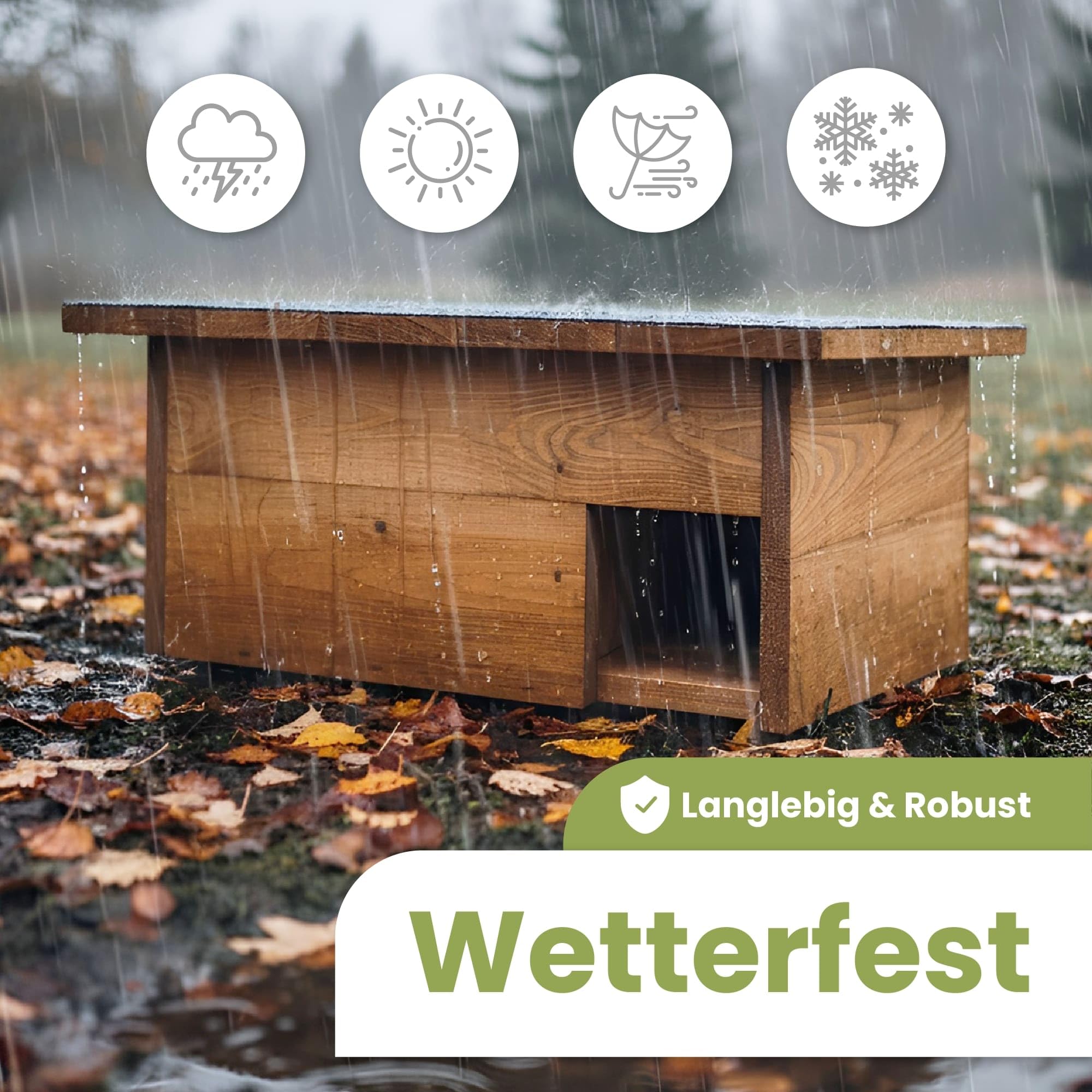 PATKAR Igelhaus Winterfest mit Boden [SCHÜTZT VOR FRESSFEINDEN] - Premium Igelfutterhaus (Made in Europe) - Hochwertige Igelhäuser Igel Haus - Igel Schlafhaus Igel Futterhaus - Igelhotel Igelhöhle