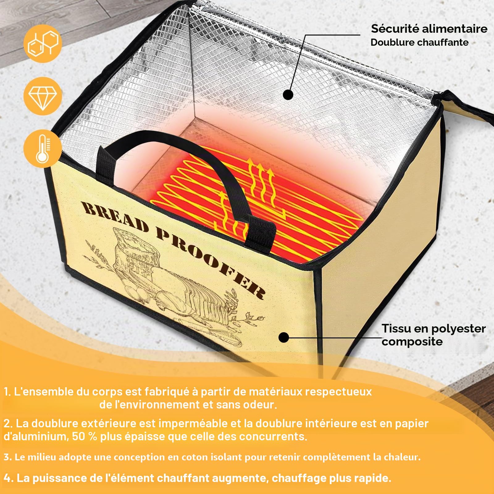 Boîte de fermentation à pain, boîte à pain électrique polyvalente avec capteur de température NTC insérable de 50~113 °F, affichage numérique, minuterie de 0 à 12 heures pour yaourtières au levain