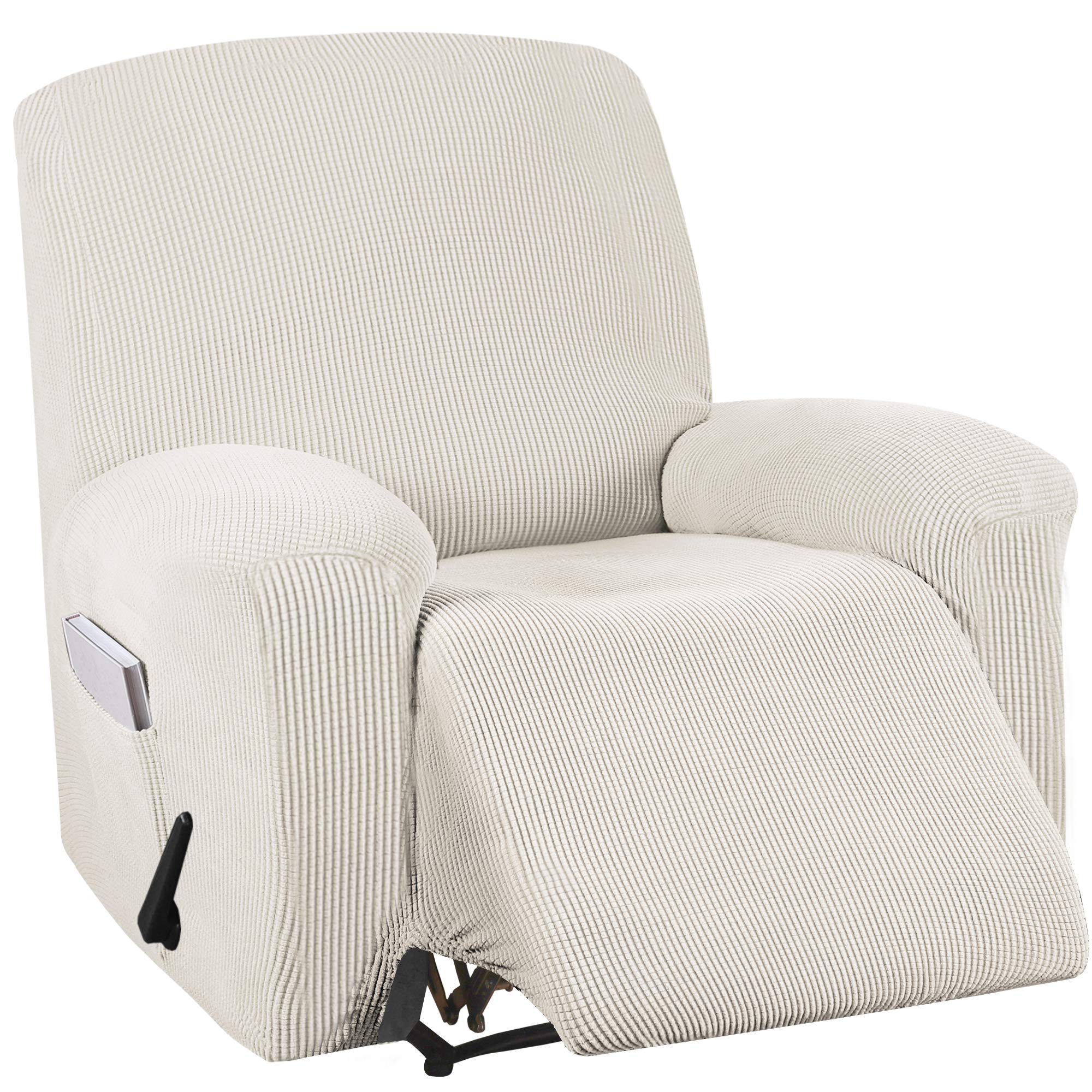 Turquoize Stretch Recliner Cover Recliner Chair Cover Recliner Slipcover 1-Piece Sofa Cover with Side Pocket Jacquard Sofa Furniture Cover/Protector Soft with Elastic Bottom, Machine Washable, Ivory