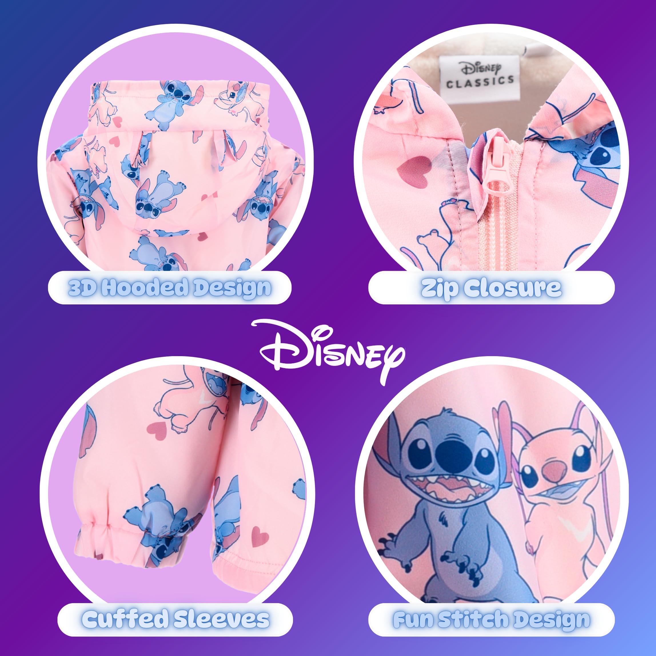 Disney Stitch Veste pour Fille, Sweatshirt au Design Classique Textile Doux, Veste à Capuche 3D pour Filles, Tailles 3 à 8 Ans