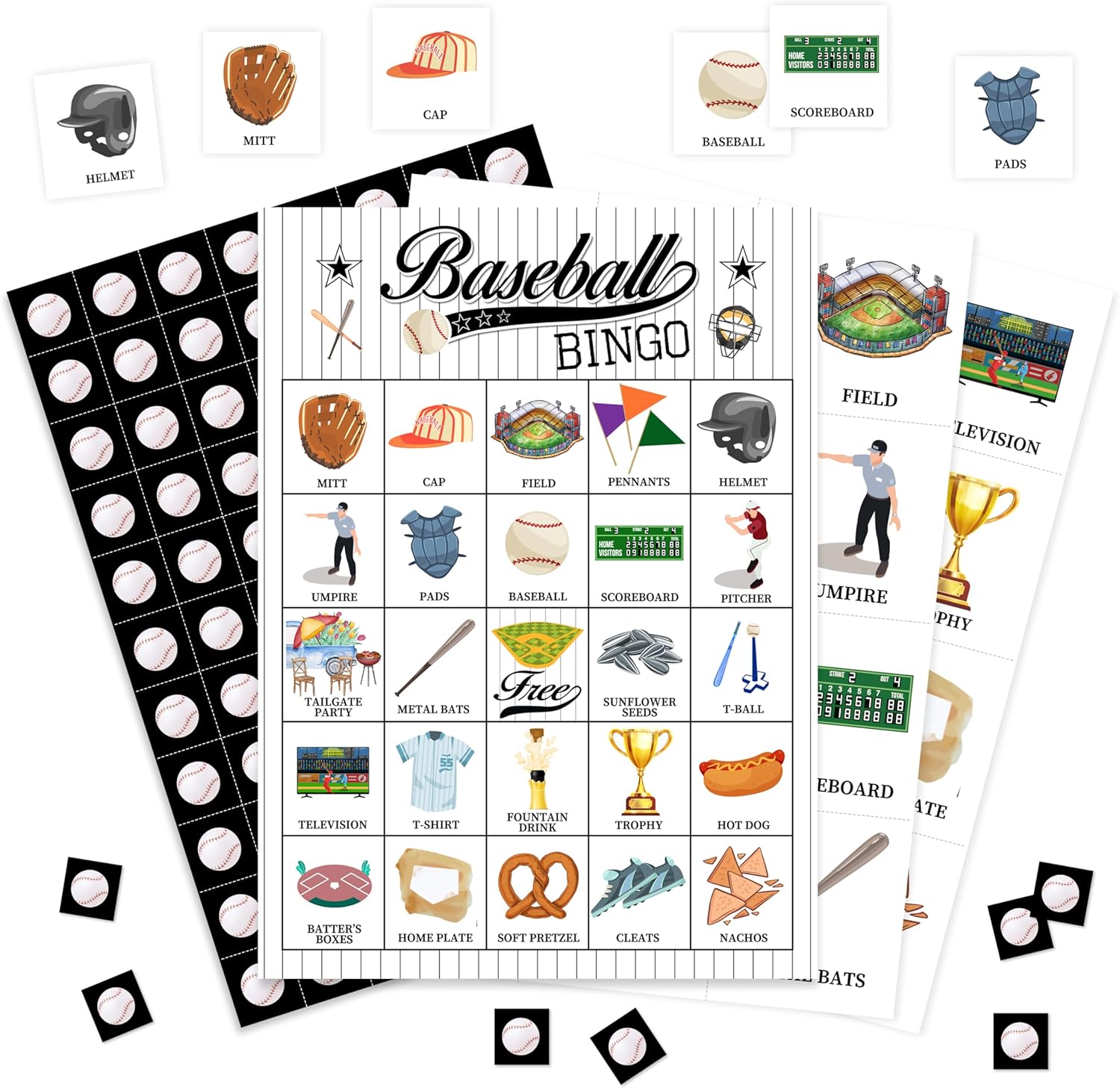 Baseball Bingo Game, Sport Bingo Cards Set, Birthday Party Bingo Supplies for Adults, Family Friends Activities Favors Decorations for 24 Player, 01