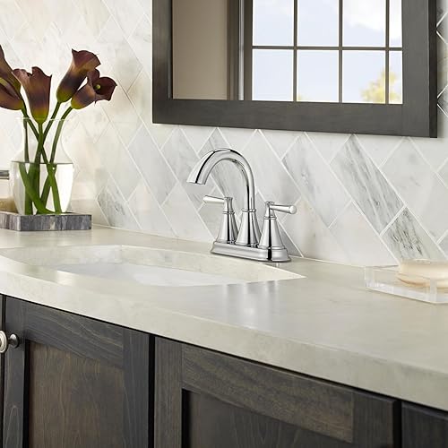 Miniatura 6 de Pfister Cantara LF048CRCC - Grifo de lavabo de baño, centro de 4 pulgadas, 2 asas, 3 agujeros, acabado cromado pulido, LF048CRCC