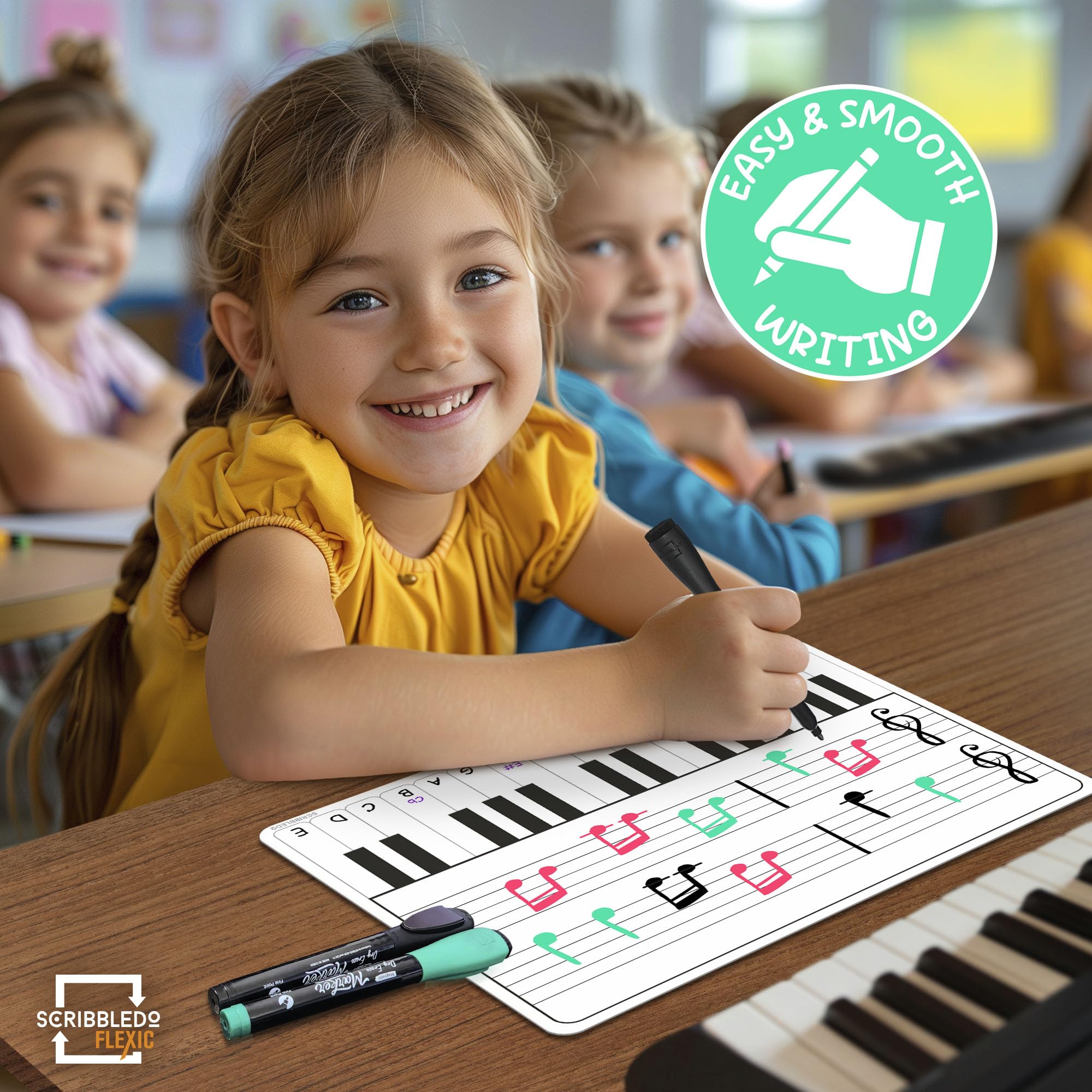 SCRIBBLEDO Tastatur-Übungsblätter, trocken abwischbar, 27,9 x 35,6 cm, Musikpersonal, Whiteboard-Blätter, Musiktasten, Lernen, Musiklehrer, Klassenzimmer, Zubehör, 10 Stück