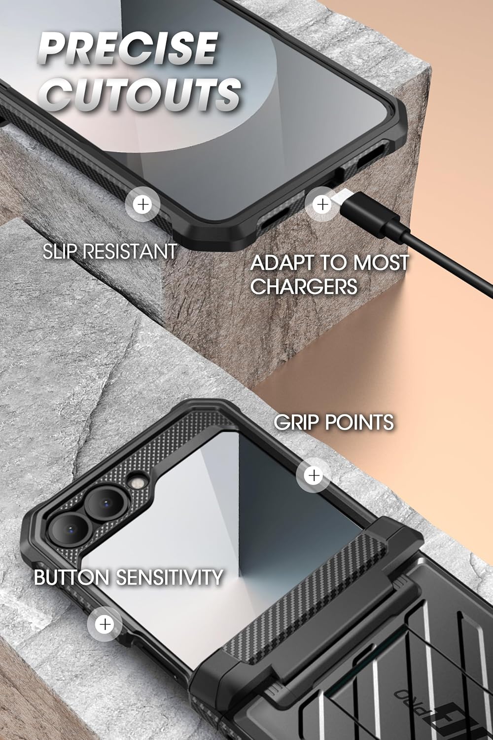 SUPCASE for Samsung Galaxy Z Flip 7 FE Case with Stand & Belt-Clip (Unicorn Beetle Pro), [Hinge Protection] [Front Screen Protector] Full Body Rugged Phone Cover for Galaxy Z Flip 6/5, Black