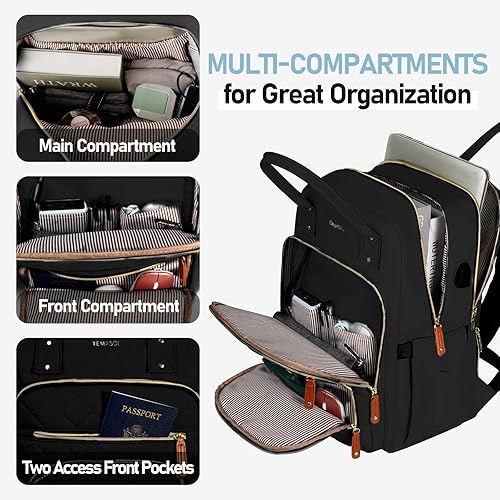 Miniatura 3 de Mochila para computadora portátil para mujer, mochila antirrobo de 15.6 pulgadas con puerto de carga USB, resistente al agua, elegante, para