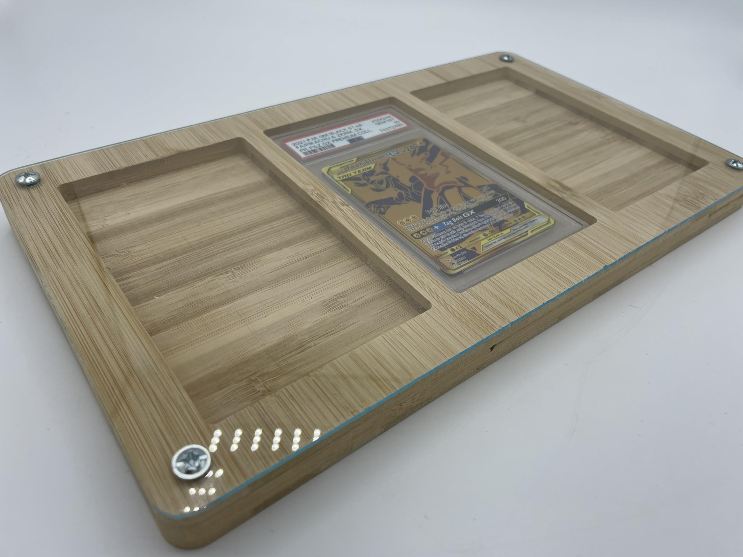 TCG Trading Card Games - Soporte de madera de bambú para 3 tarjetas coleccionables de grado PSA