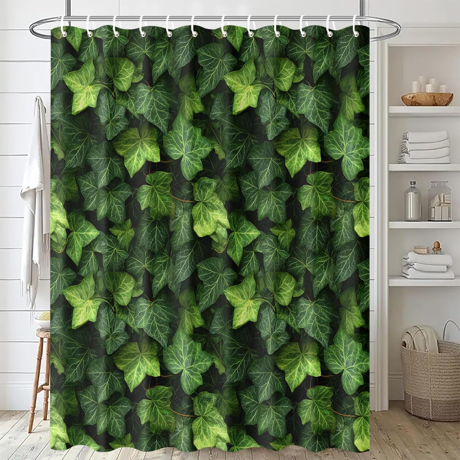 Green Ivy Shower Curtain 72x72 Inch Botanical Leaf Print Bathroom Curtain Plant Wall Design Fabric for Nature or Farmhouse Decor