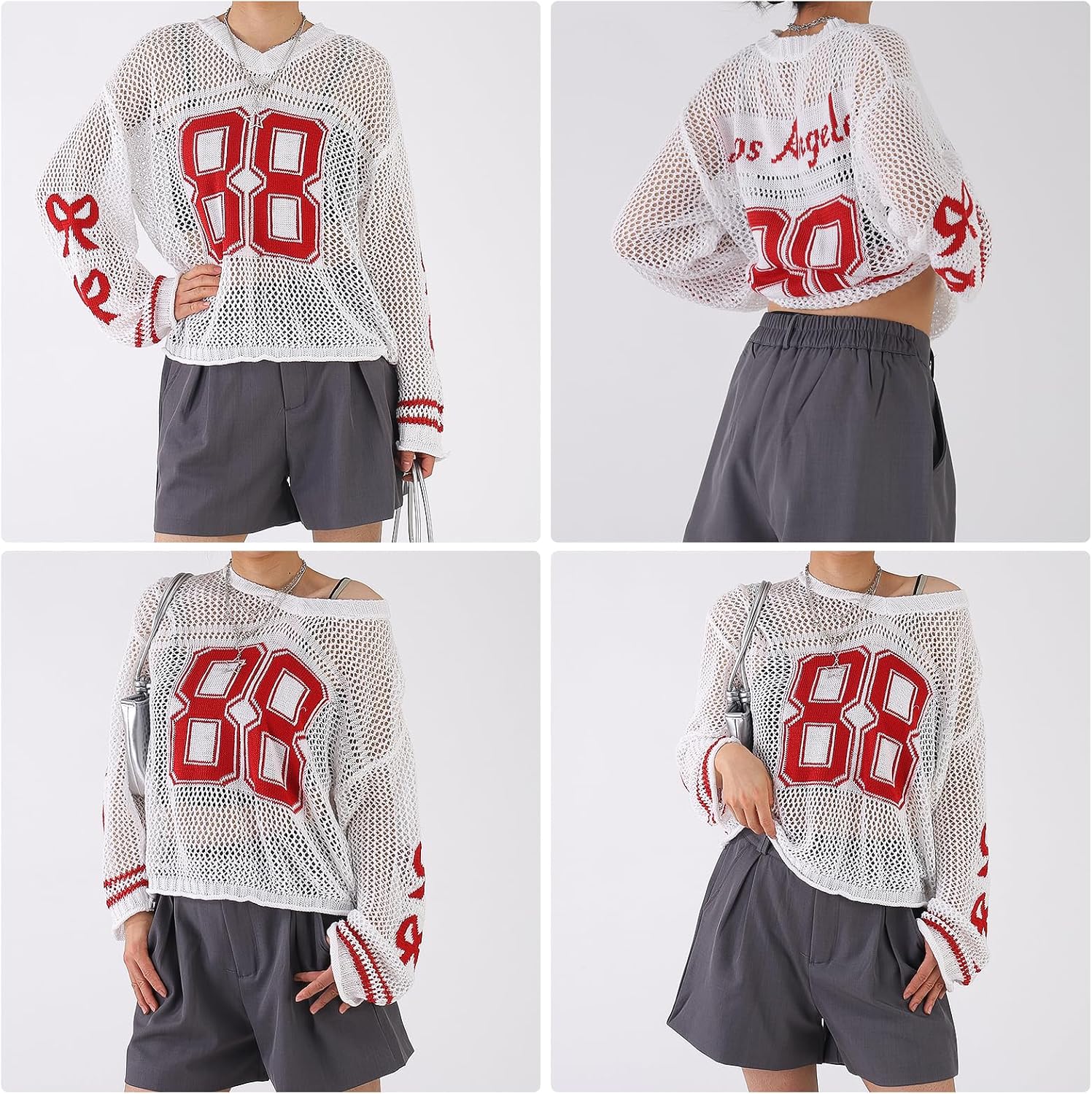 Women's Y2k Tops Jersey Shirts Oversized Crochet Graphic Going Out Tops Streetwear with Star Necklaces Sunglasses