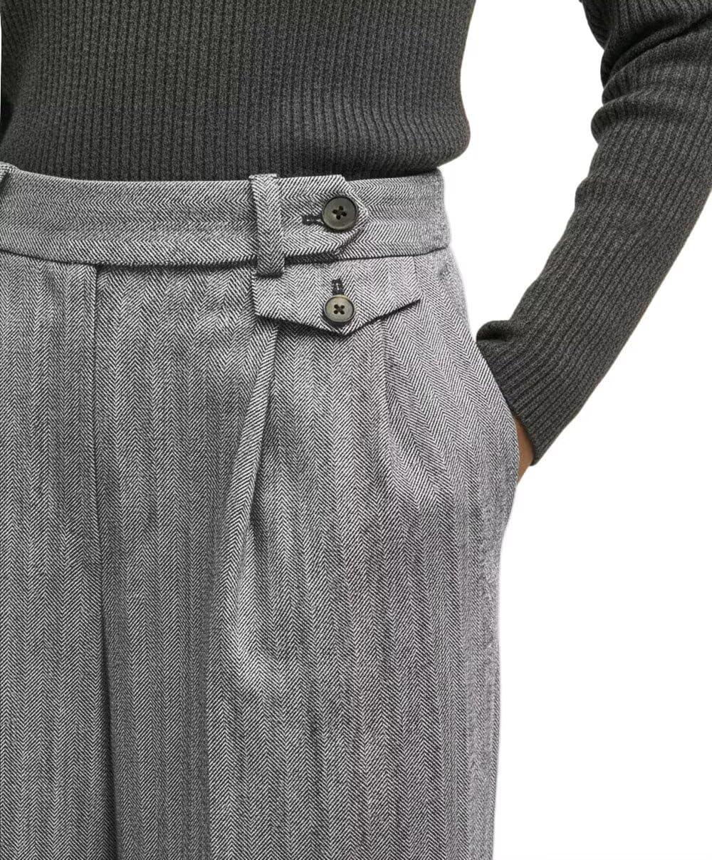 Tweed Herringbone Pants for Women High Waisted Womens Dress Pants Business Casual Wide Leg Trousers with Pockets