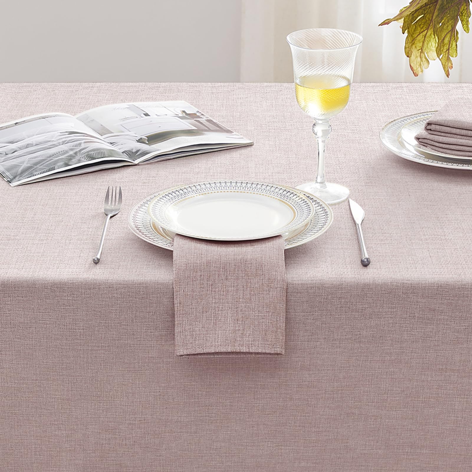 Softalker Tovaglia Natalizia Antimacchia 18 posti Grandi Tovaglia Rettangolare 350x150 cm Tovaglie in Finto Lino Decorativa Ideale per Capodanno, Sala da Pranzo,Feste, all'Aperto (Marron Rosé)