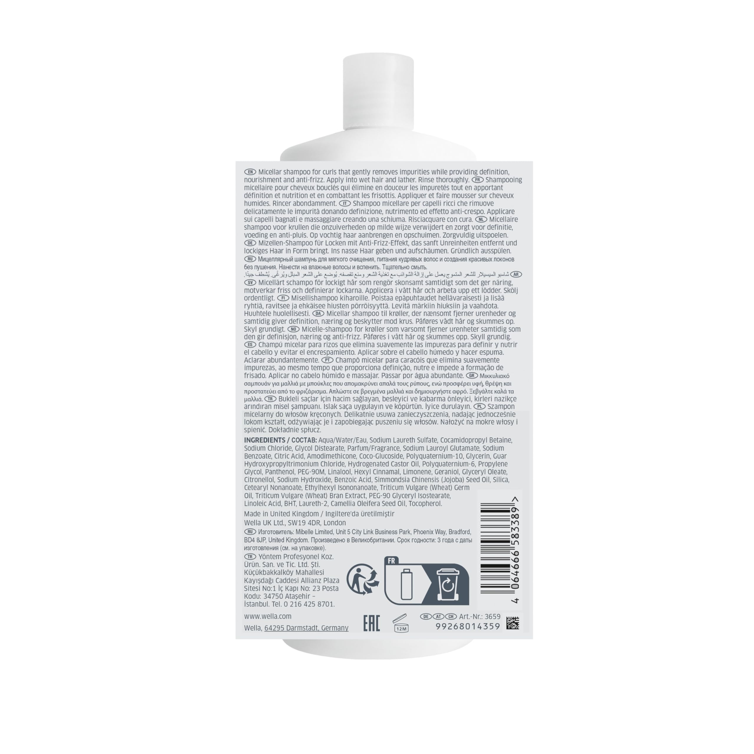 Wella Professionals NUTRICURLS - Champú Micelar - Rizos y ondas - Antiencrespamiento - Nutrición media - Aceite de Jojoba