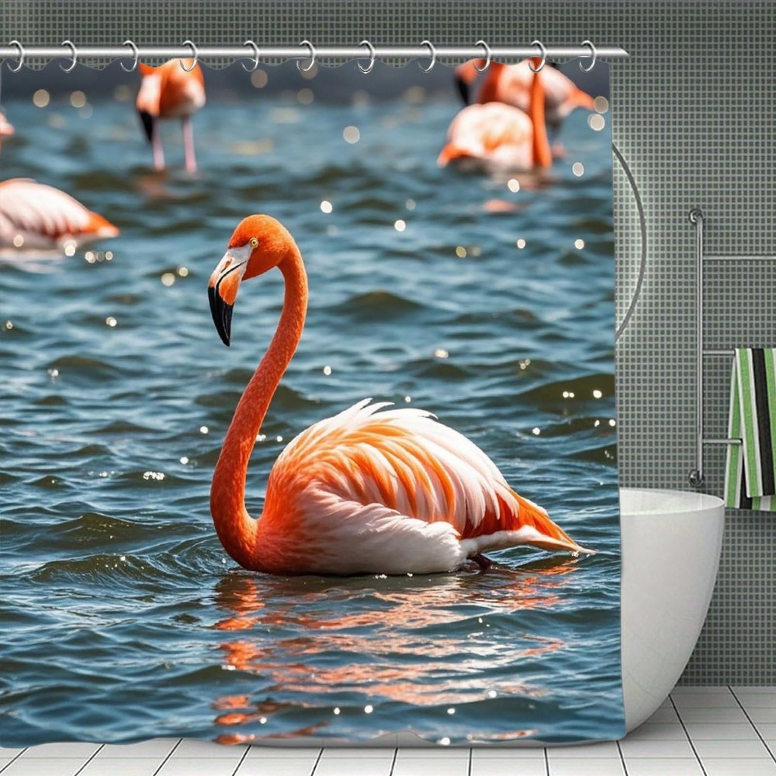 FekiLoot Flamingo Shower Curtain Minimalist Aesthetic Bath Curtain with Hooks Simple Water Resistant Bathroom Shower Curtains Cute Blackout Privacy Curtains Cloth Curtain
