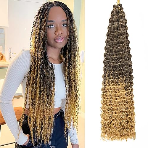 QRHSUKA Pelo de ganchillo Ocean Wave de 24 pulgadas, 7 paquetes de cabello rizado ondulado profundo para mujeres negras, trenzas de ganchillo