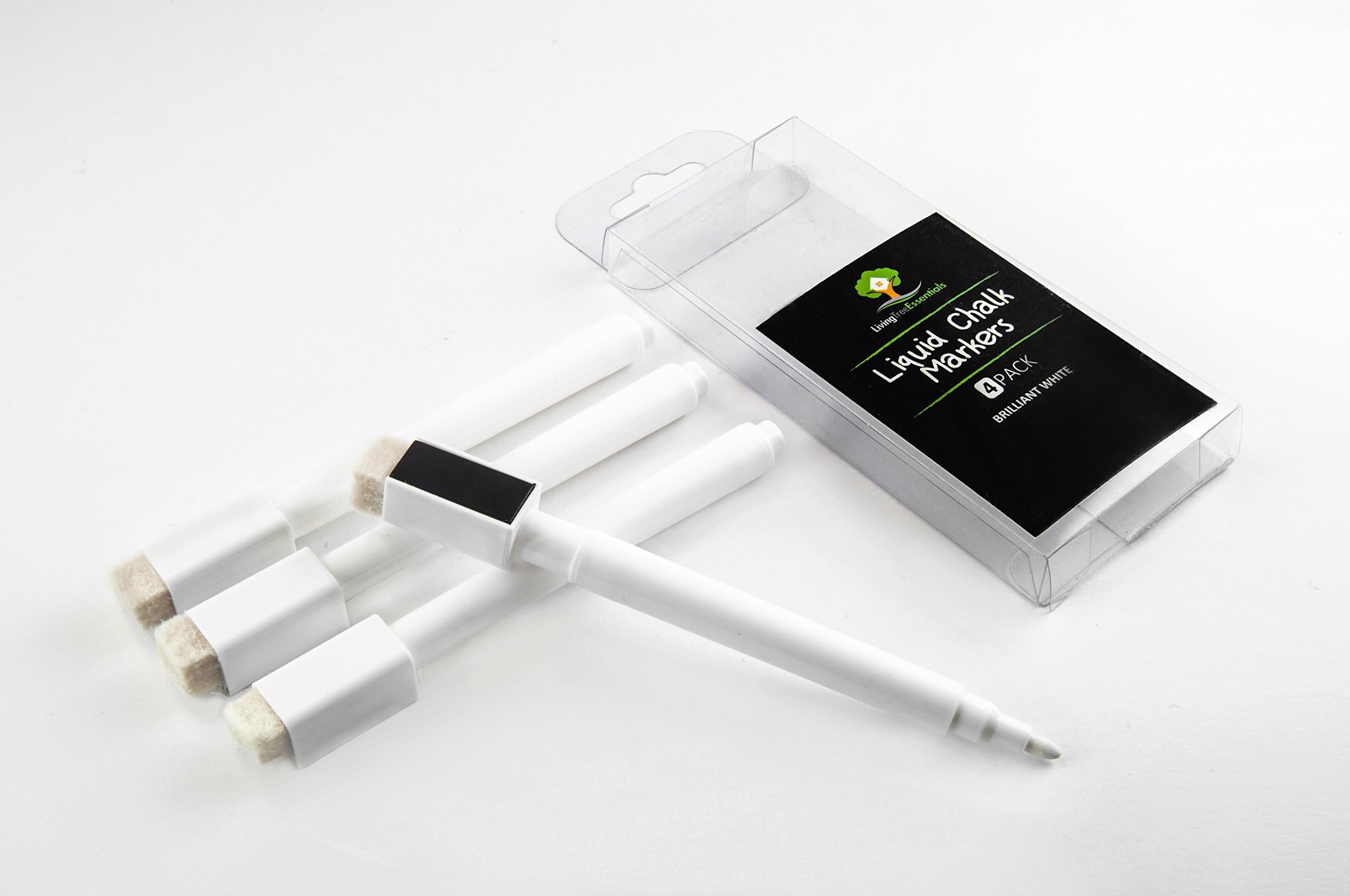 White Liquid Chalk Dry Erase Marker Pens - 4 Pack - Brilliant White Color - Eraser and Magnet Included