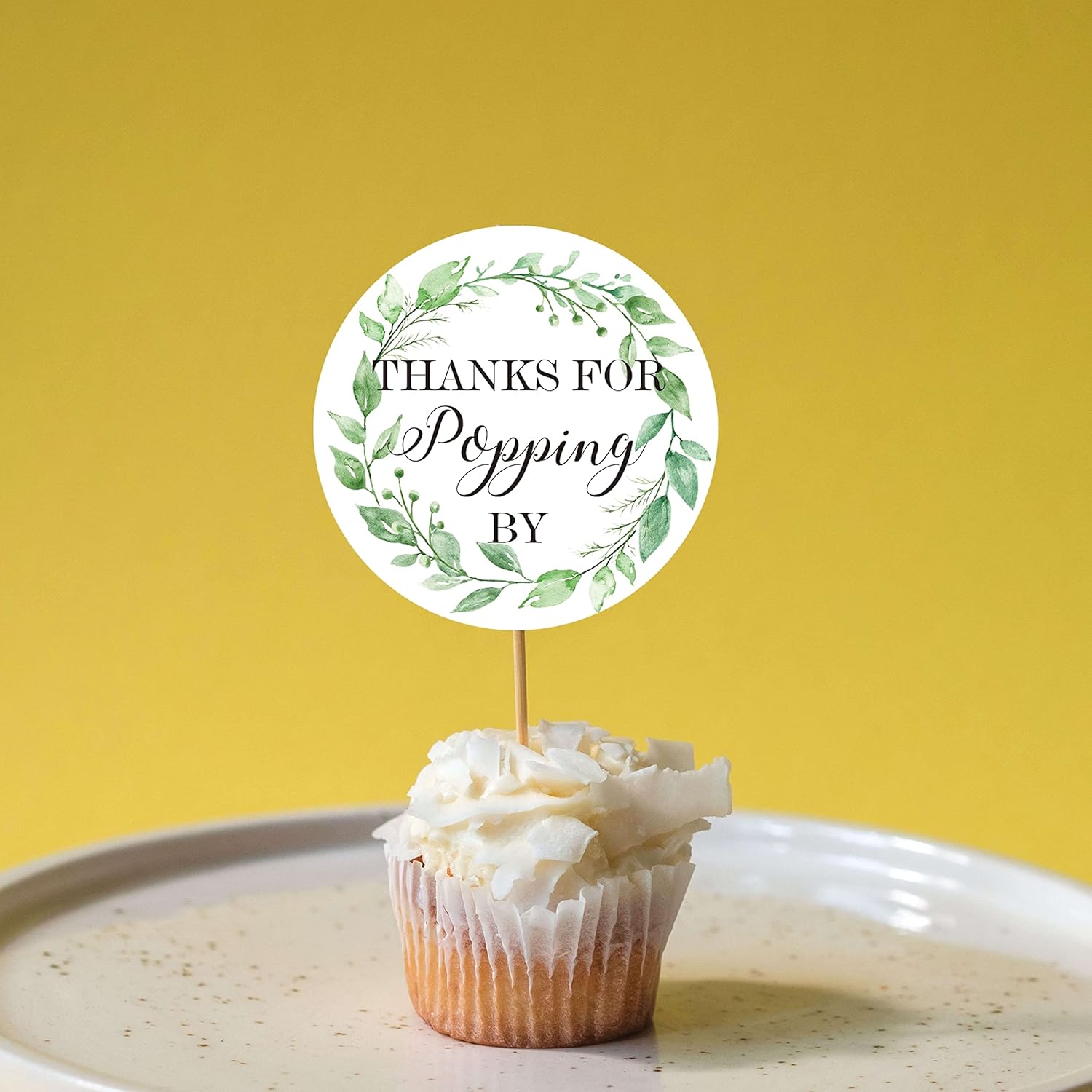 50 Greenery Thanks for Popping by Stickers - Baby Shower Favour Stickers for Wedding Favors, Bridal Showers, Birthdays, Parties, 2 Inch - Image 2