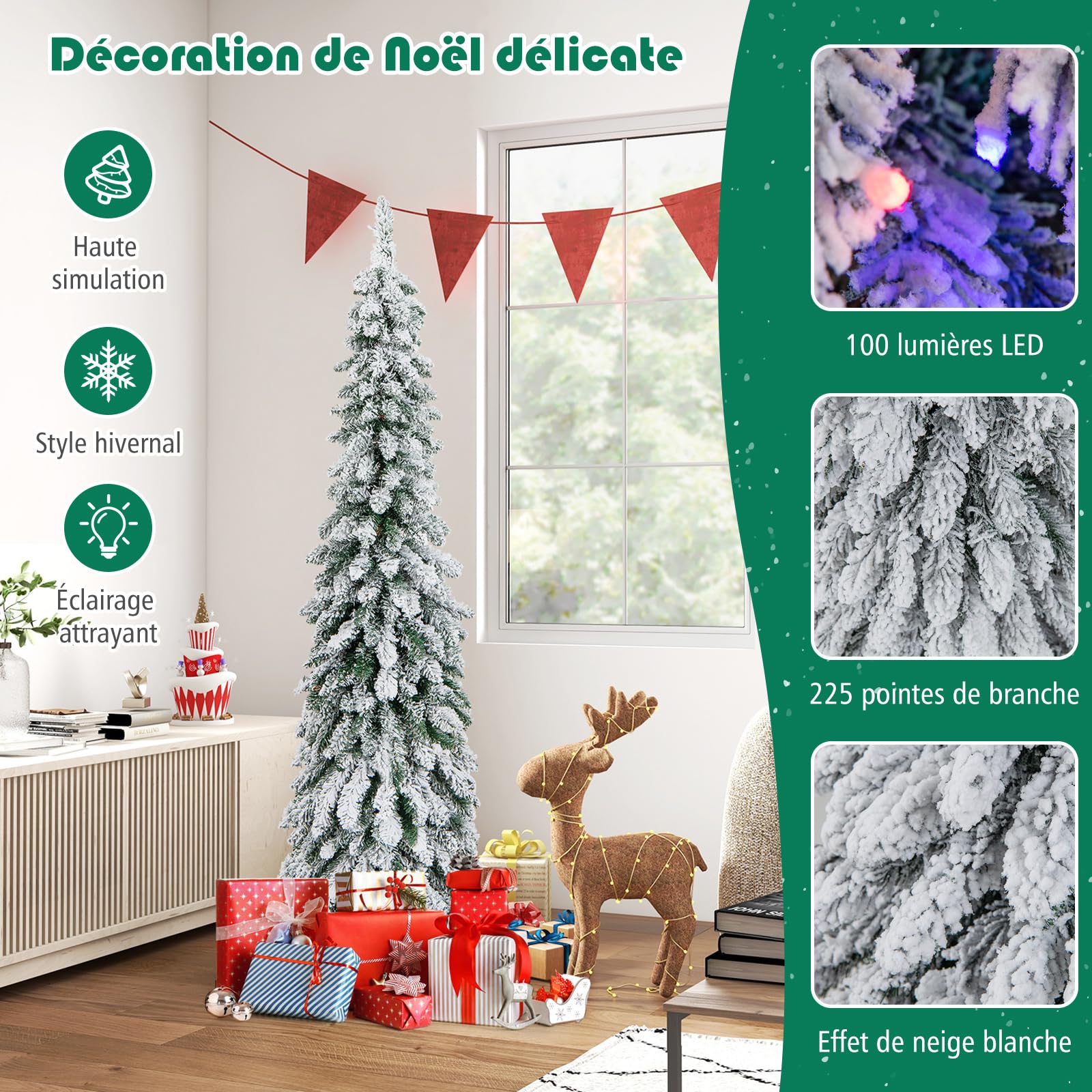 Sapin de Noël Lumineux LED 180CM -250 Lumières Blanc Chaud- PVC-Socle Sapin de Noël Lumineux LED 180CM -250 Lumières Blanc Chaud- PVC-Socle