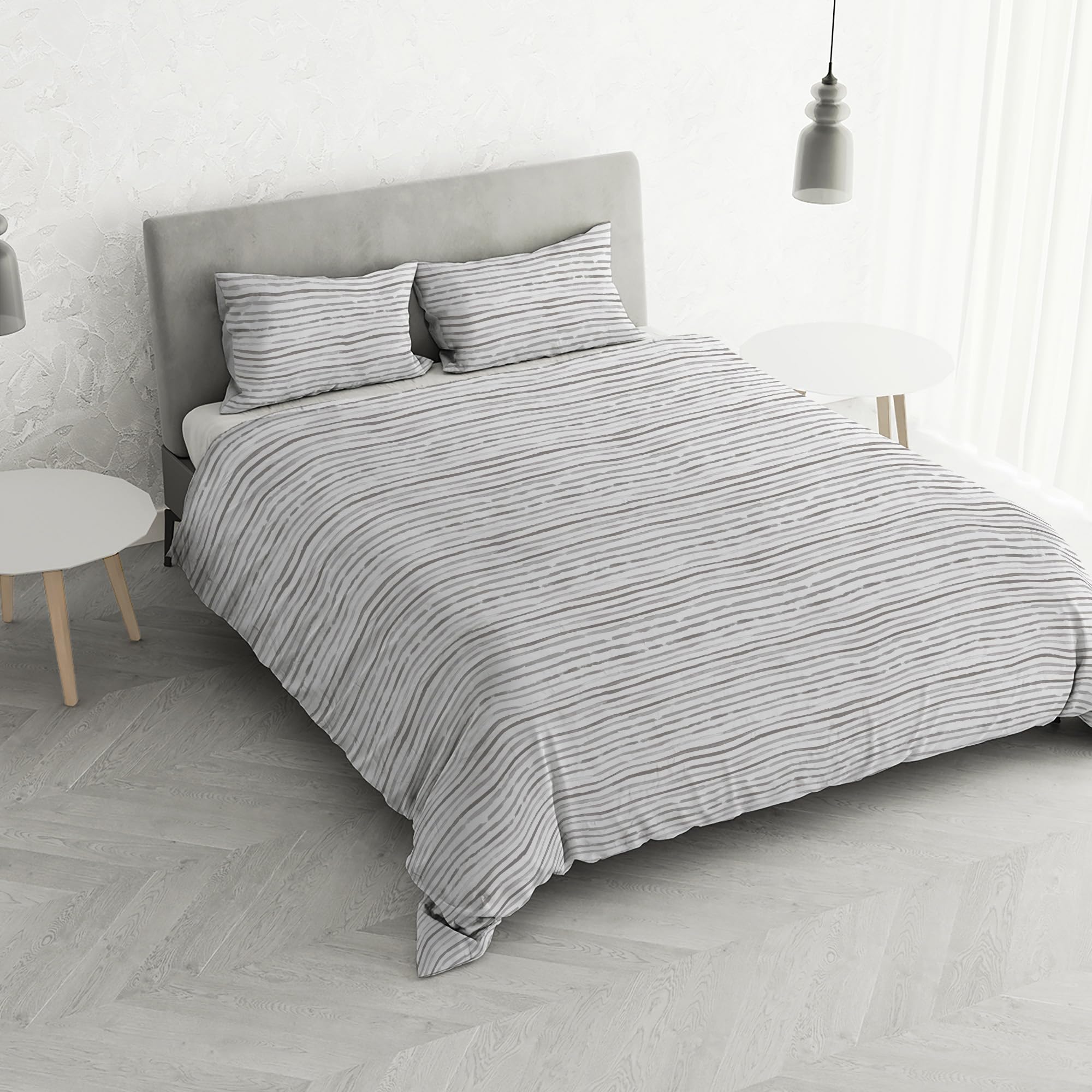 Italian Bed Linen PRINTED COLORS Duvet Cover Set, Made in Italy, Strands Taupe, Double, Straits Taupe, Queen-size bed - Image 2