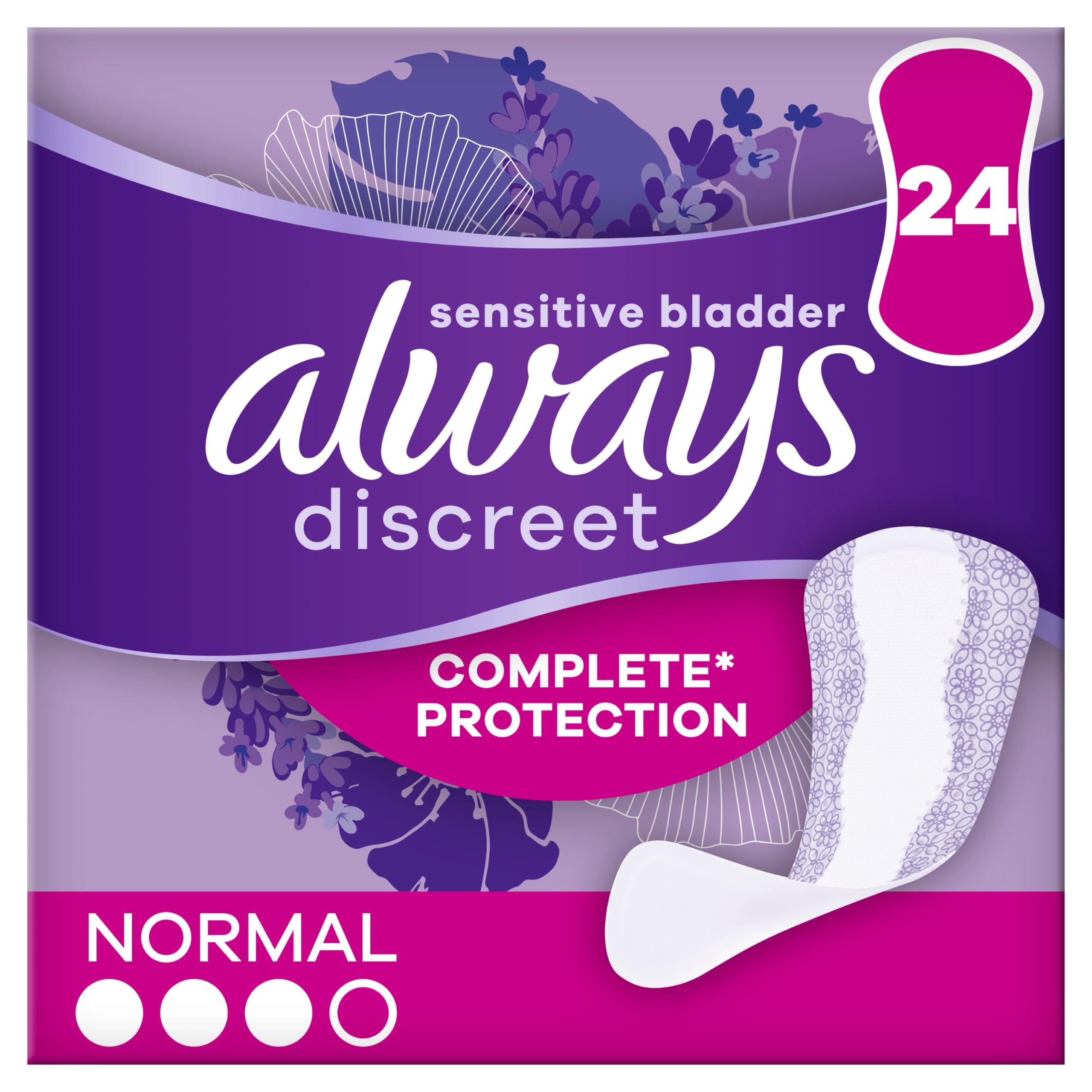 Always Discreet Sensitive Bladder Incontinence Womens Panty Liners Normal 24 PK