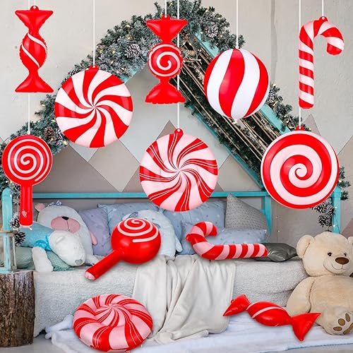 Miniatura 4 de Jetec 16 piezas de dulces inflables de Navidad de 9 pulgadas, decoración colgante de caramelo de bastón de caramelo, remolino, adorno inflable de