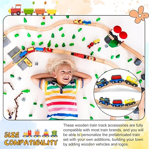 Miniatura 7 de 6 vías de tren de madera ascendentes de expansión compatibles con la mayoría de las vías de tren, conectores de vía de tren de madera para niñas y