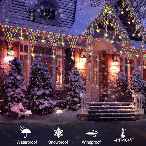 Miniatura 7 de DBFAIRY Luces de red de estrellas de Navidad, 196 luces LED conectables de doble color que cambian de color, 13.1 x 1.9 pies, luces de red de