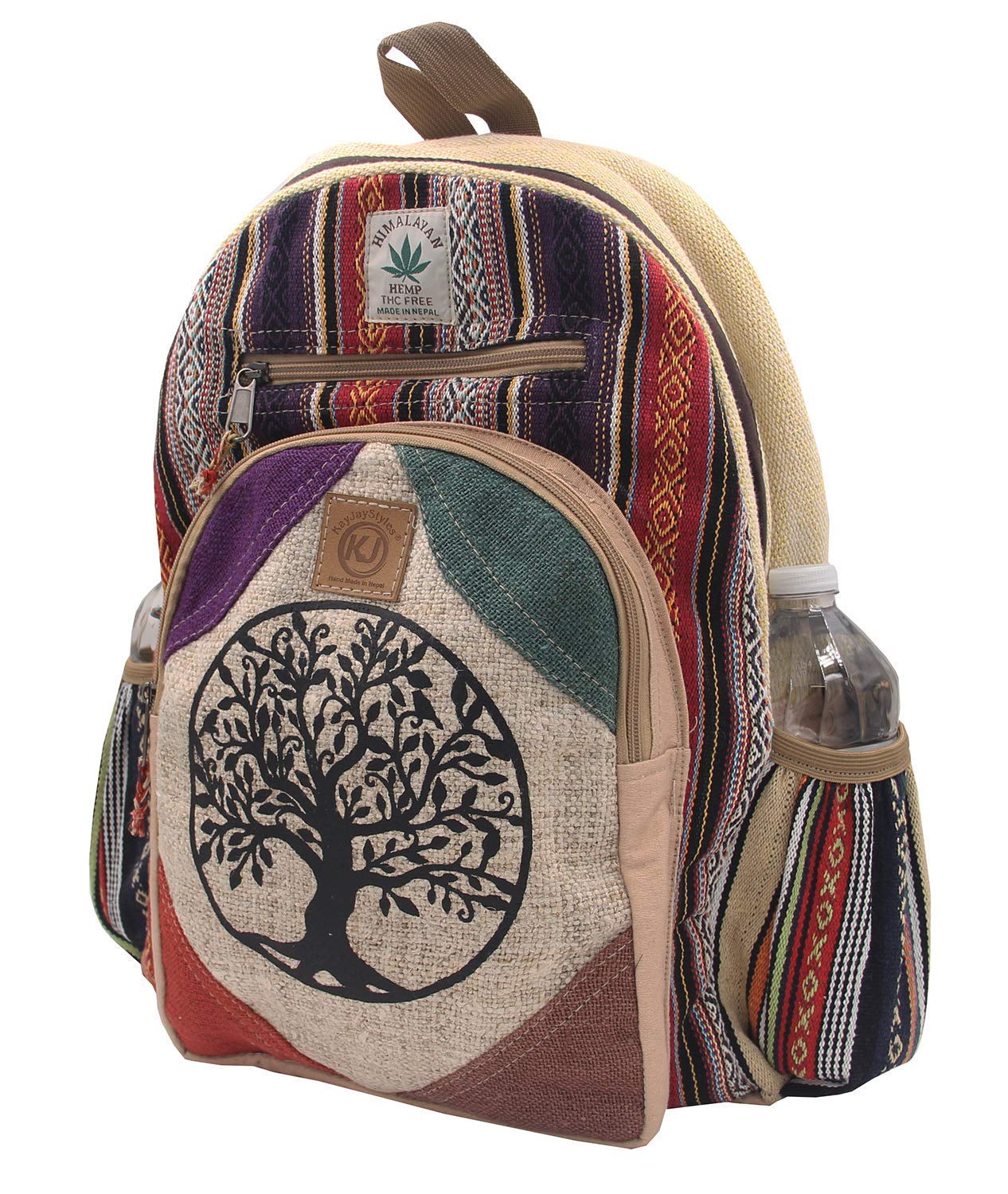 KayJayStyles Natural Handmade Large Multi Pocket Hemp Nepal Backpack