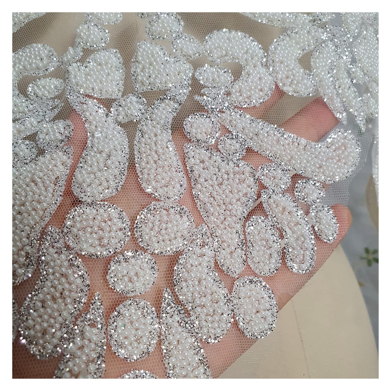 Aplikacje z haftowanej koronki Biała Żółta Koronkowa Tkanina Klejone Koraliki Kryształki Aplikacje Na Ubrania Łaty Dekoracje Gorsetów Sukienek(White)