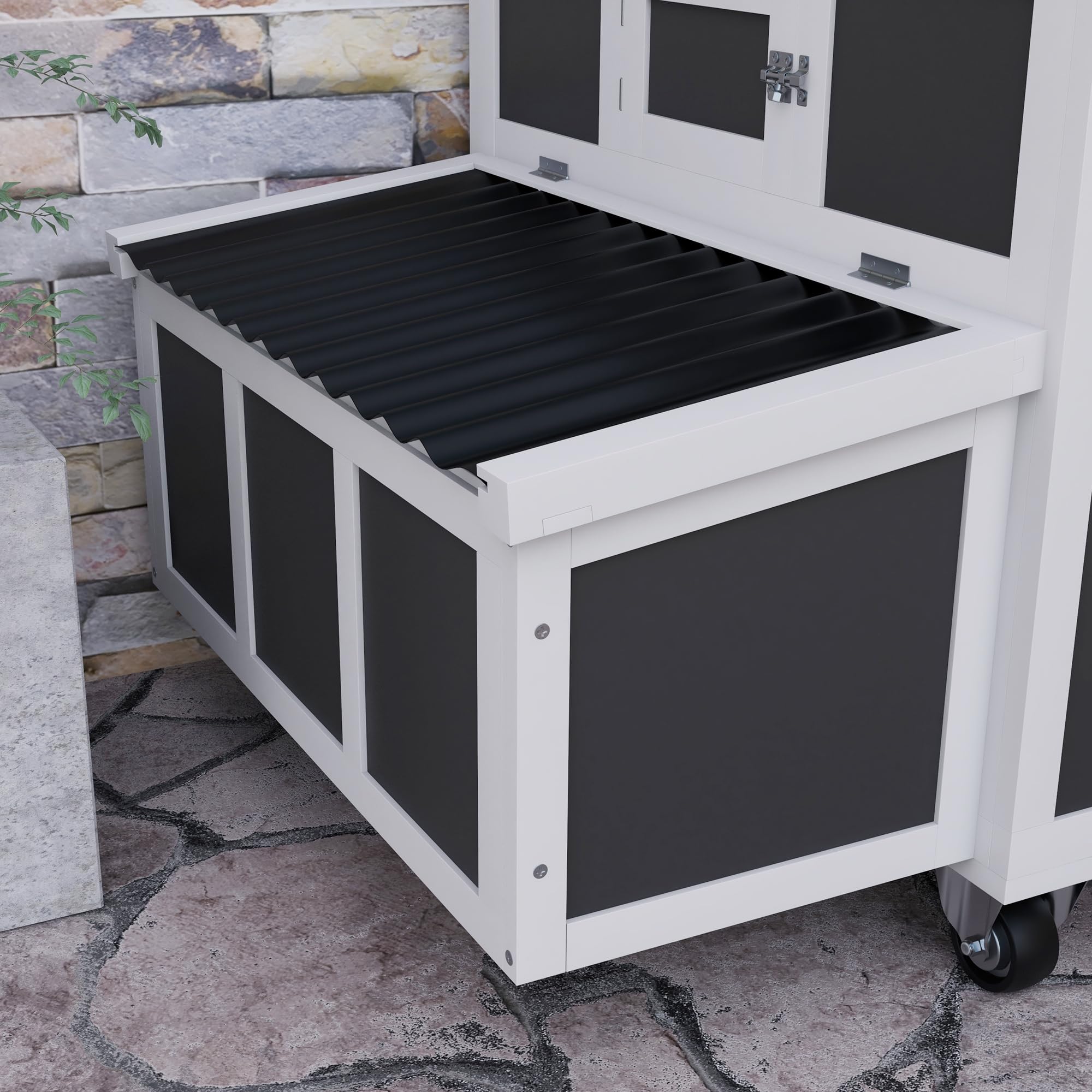 PawHut Gallinero de Madera 147x93,5x89,5 cm para 2-4 Gallinas Gris Oscuro | Gallinero para Exterior, con Puerta, Ventana, Nido, Bandeja Desmontable y Perchas