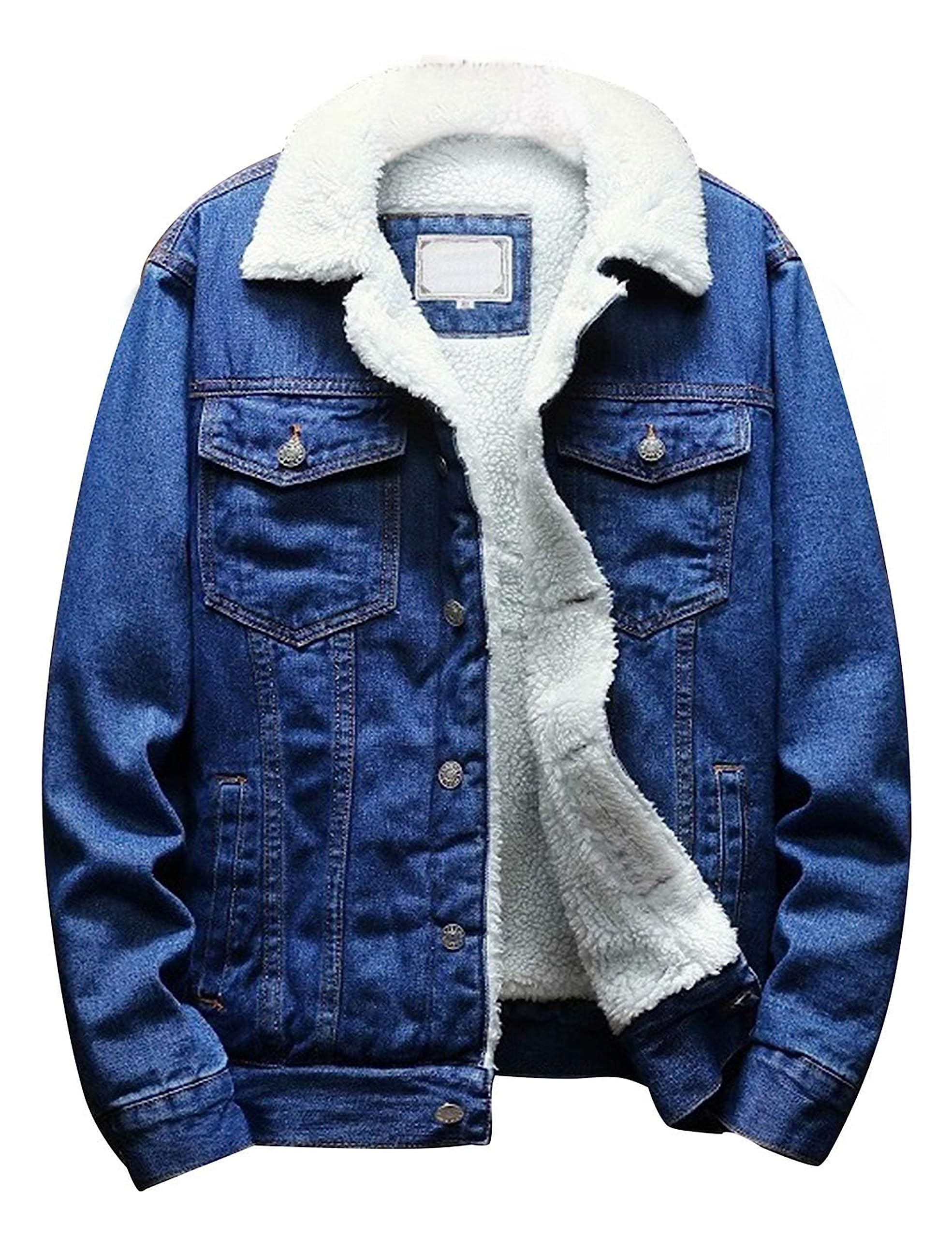 Men's Lapel Sherpa Fleece Lined Thicken Denim Jean Trucker Jacket Coats