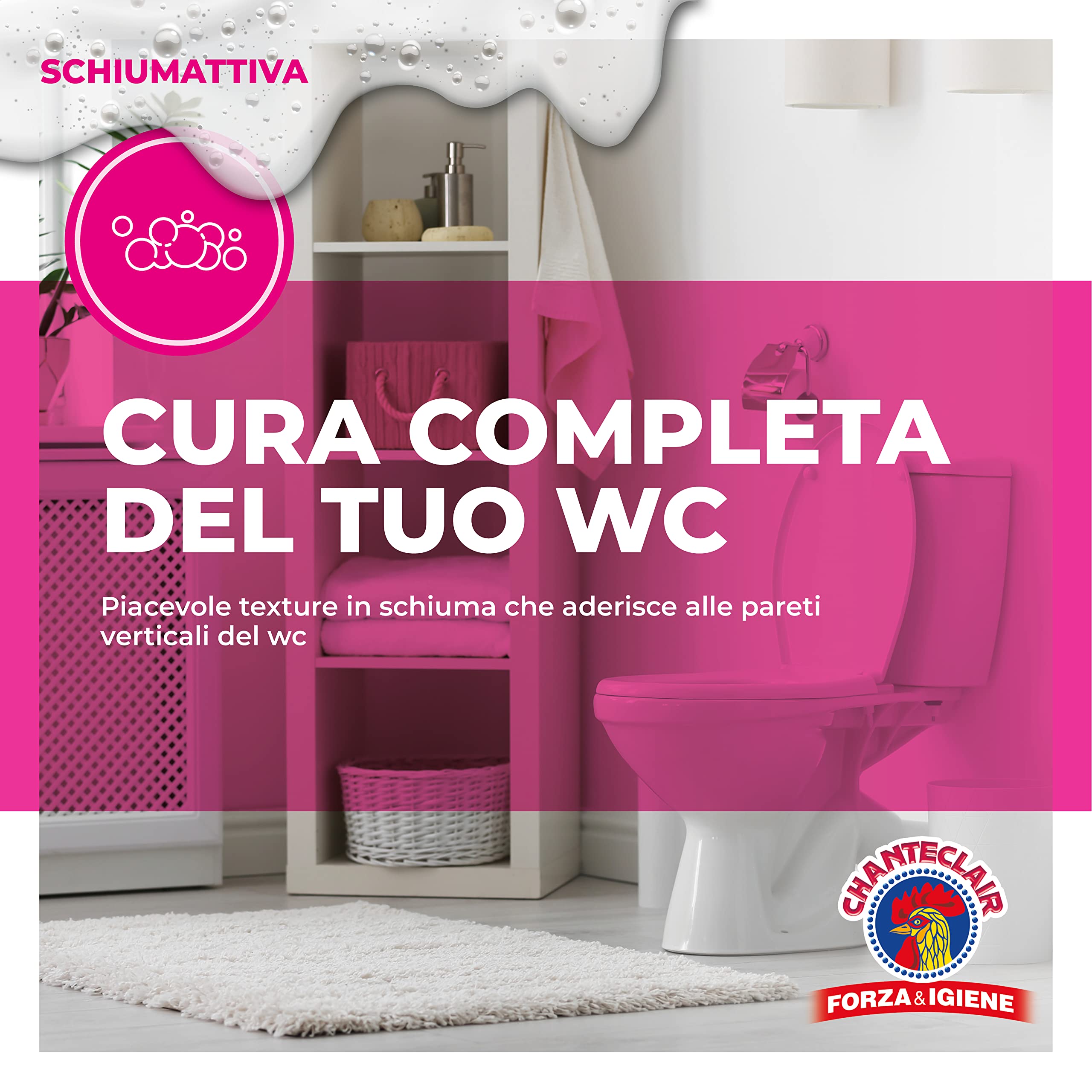 Chanteclair - WC Schiumattiva con Candeggina - Pulisce e Igienizza, Funziona anche Sottosopra, Forza&Igiene - 625 ml