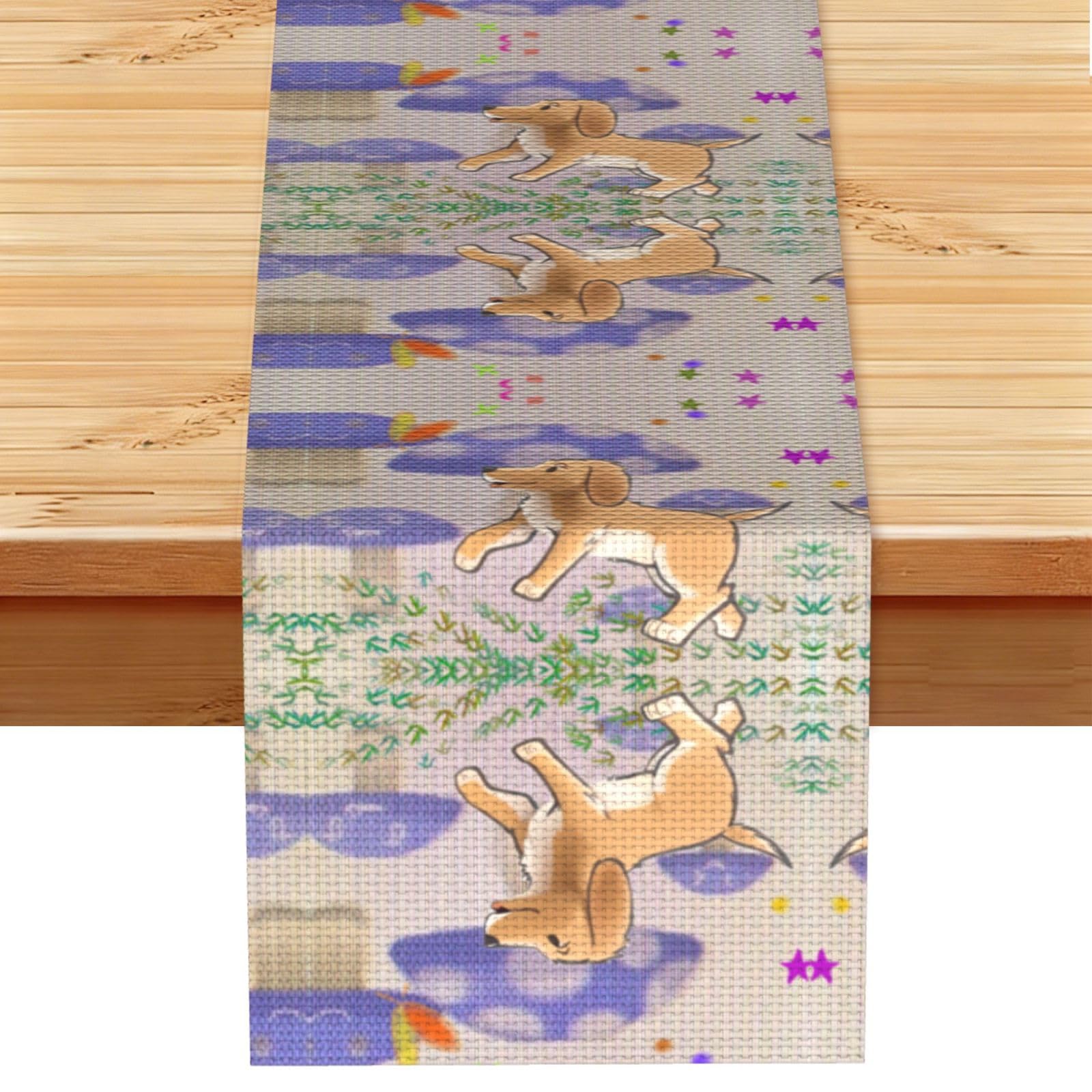 Cartoon mushroom with dog Linen Feel Table Runner Wedding Party Home Decoration