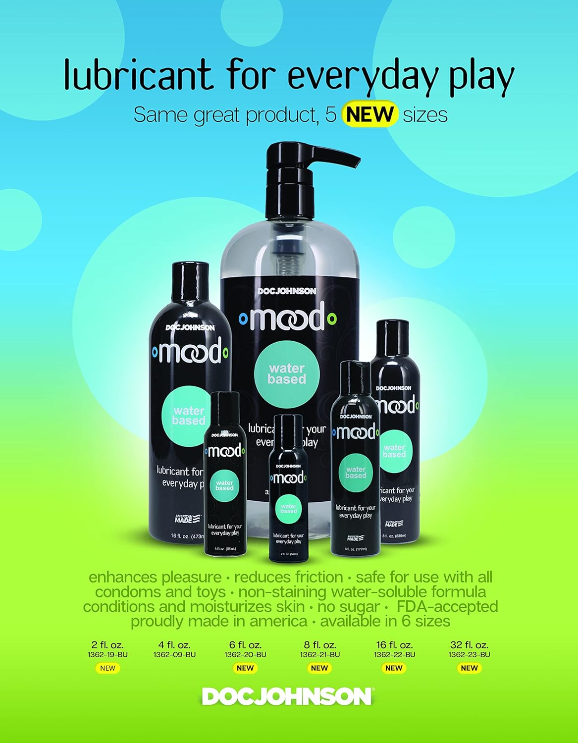 Doc Johnson Mood - Water Based - Lubricant for Your Everyday Play - Safe for Use with All Condoms and Toys - 16 fl. oz. (473ml)