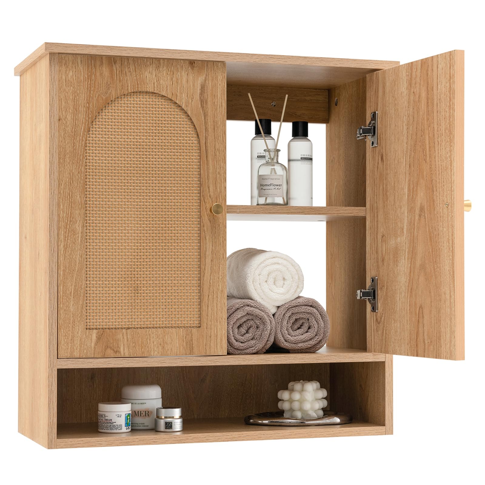 Rattan Bathroom Cabinet Wall Mounted,Double Door Wall Cabinet Open Compartment Over Toilet Storage Cabinet For Kitchen Living Room Laundry Room 23 23 - View #4