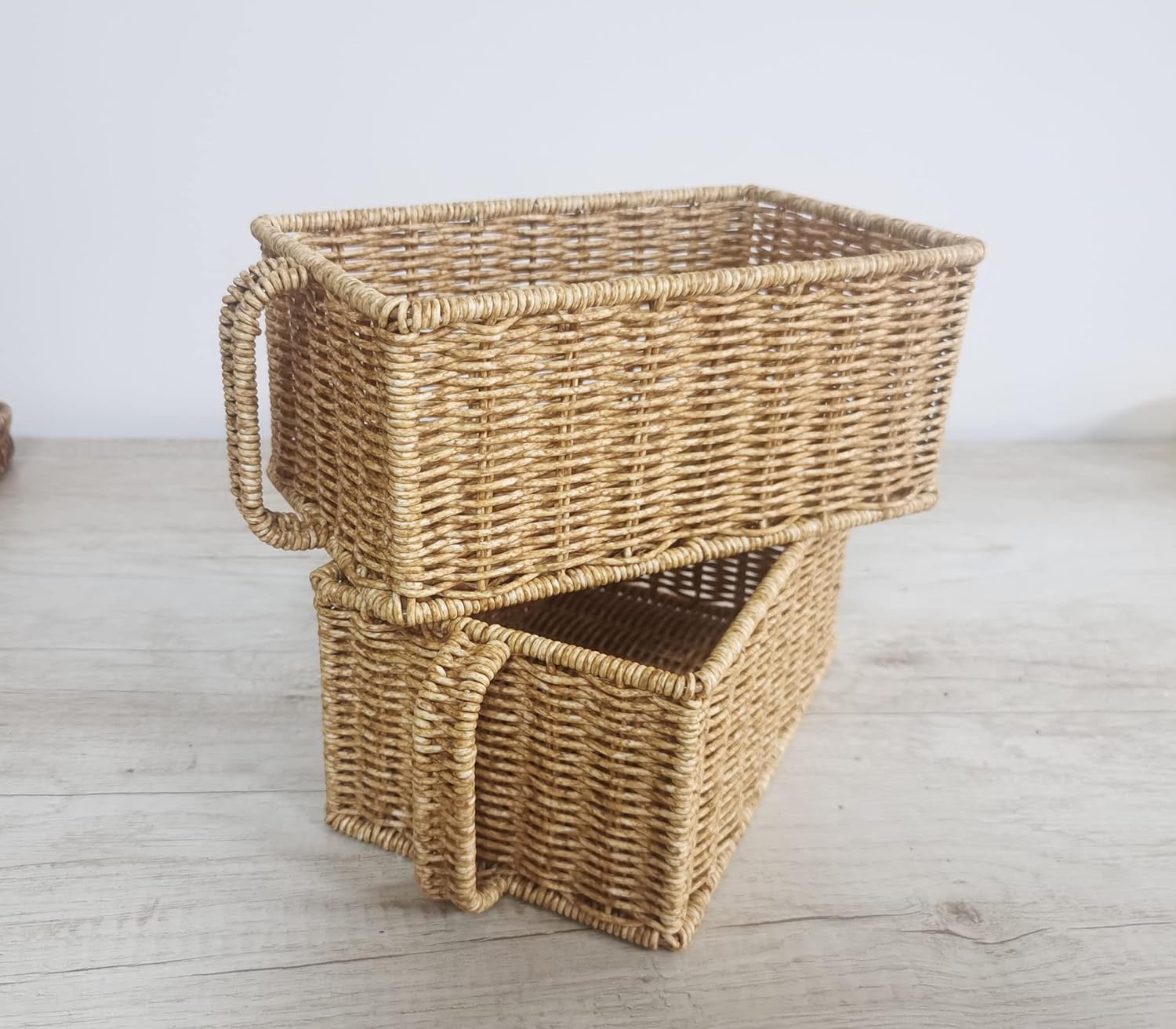 Woven StorageBaskets with HandlesSet of 2 Pantry Baskets Shelf Organization Bins