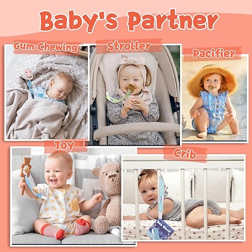 Miniatura 5 de Babygoal Clips florales para chupete, paquete de 6 soportes y correa para niños y niñas, se adapta a la mayoría de los chupetes, estilos Binkie y