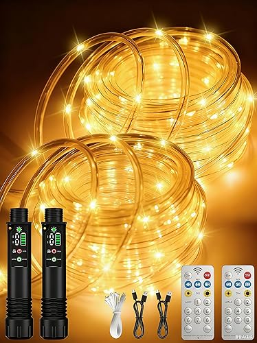 Miniatura 11 de Luces de cuerda, recargables 79 pies 240 LED para exteriores, impermeables, con batería recargable portátil de 1200 mAh, temporizador y 8 modos para
