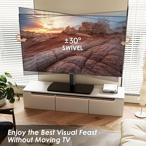 Miniatura 4 de FITUEYES Soporte universal para TV, soporte giratorio de mesa de TV para pantalla plana de 32-65, 70 y 75 pulgadas, soporte de base de soporte de TV