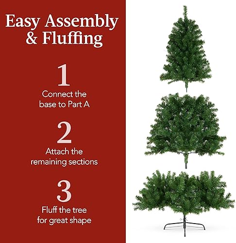 Miniatura 4 de Best Choice Products Árbol de Navidad preiluminado de 9 pies, árbol artificial con bisagras de abeto con 900 luces LED multicolores, puntas de rama