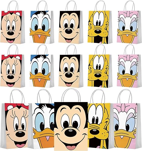 Paquete de 10 suministros de fiesta de cumpleaños de Mickey, bolsas de regalo, 5 patrones diferentes en ambos lados, bolsas de dulces, bolsas de